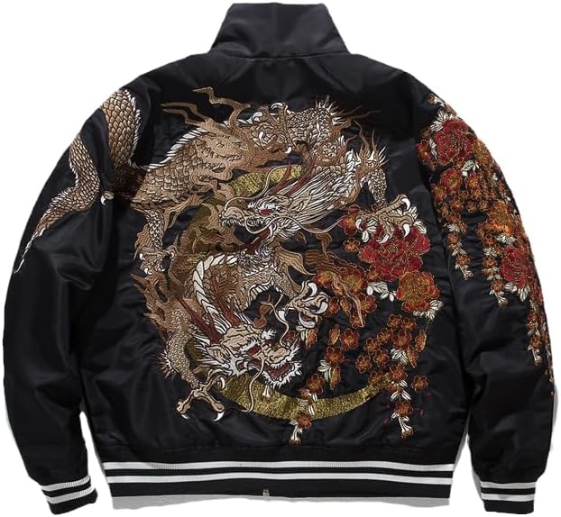 ジャケット・アウター ink DRAGON Remake China Sports Jacket JYHBHMZG Chinese Dragon Embroidered Baseball Jacket - Winter