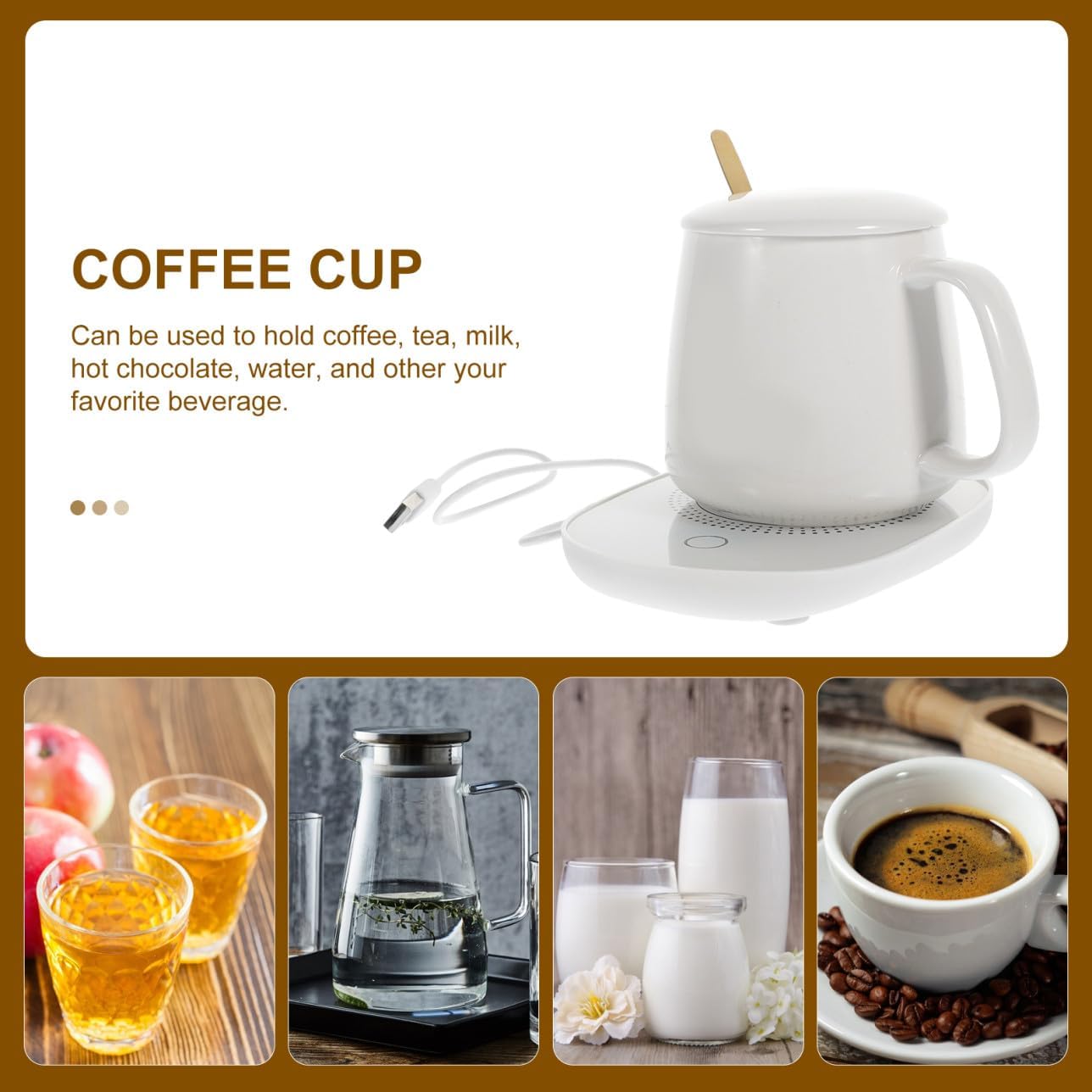 SAFIGLE USB Electric Cup Warmer Pad 55℃ Thermostatic Beverage Heater for Home and Office Use, Ceramic Heating Pad with Gravity Sensor for Milk Warming, Beige