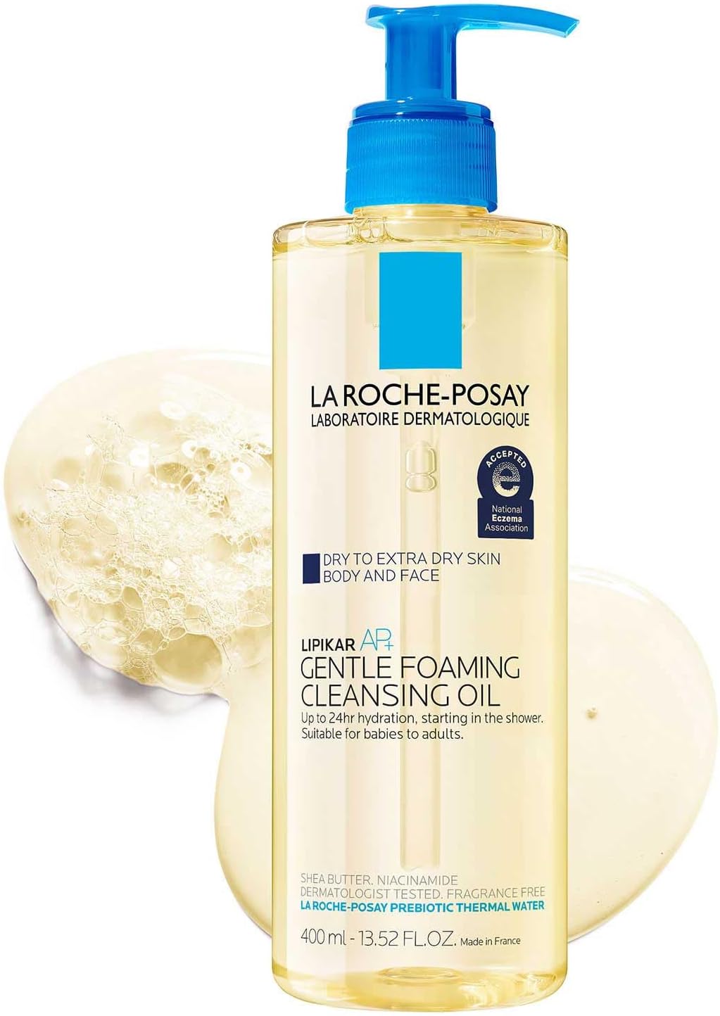 La Roche-Posay Lipikar AP+ Gentle Foaming Cleansing Oil, Gentle Oil Cleanser for Face and Body Formulated with Niacinamide, Long-Lasting 24-hour Hydration, Fragrance-Free & Soap Free
