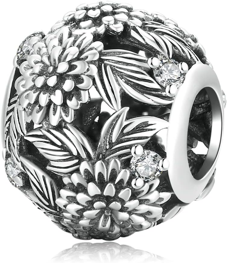 Embossed Flowers Charm 925 Sterling Silver Charm Fits For Pandora Bracelet, European Charms Bracelet, Women Gift