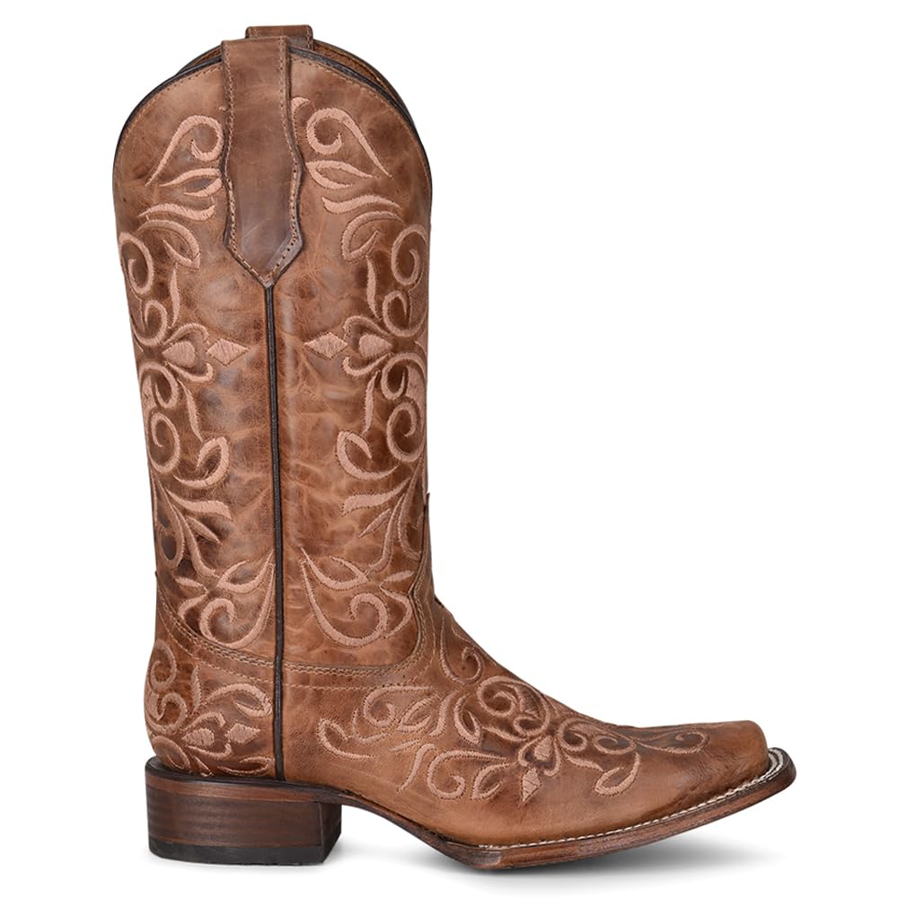 Corral Boots Womens Ld Honey Embroidered Square Toe Casual Boots Mid Calf Low Heel 1-2 - Brown -