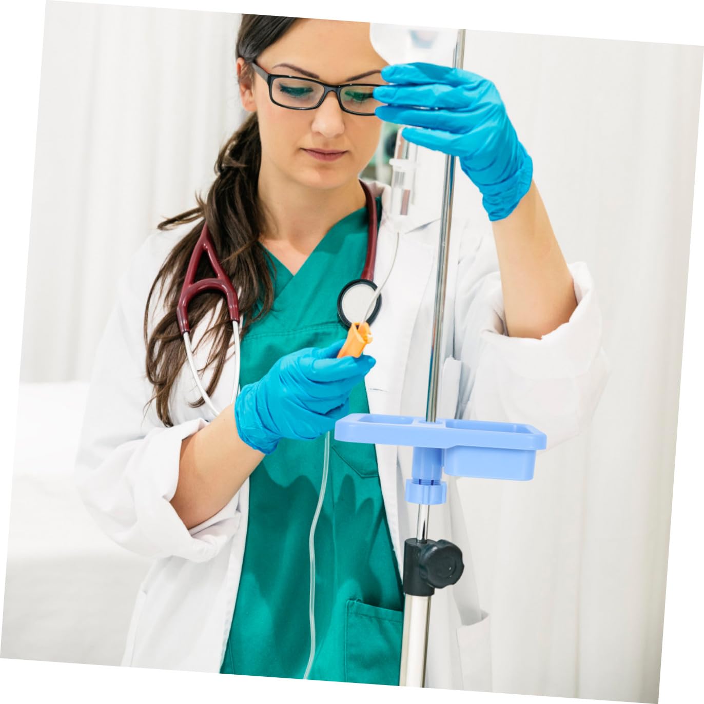Infusion Stand Tray Adjustable IV Stand Support Plate Hooks for Hospital Use Portable Infusion Holder for Drip Bags Storage Solution
