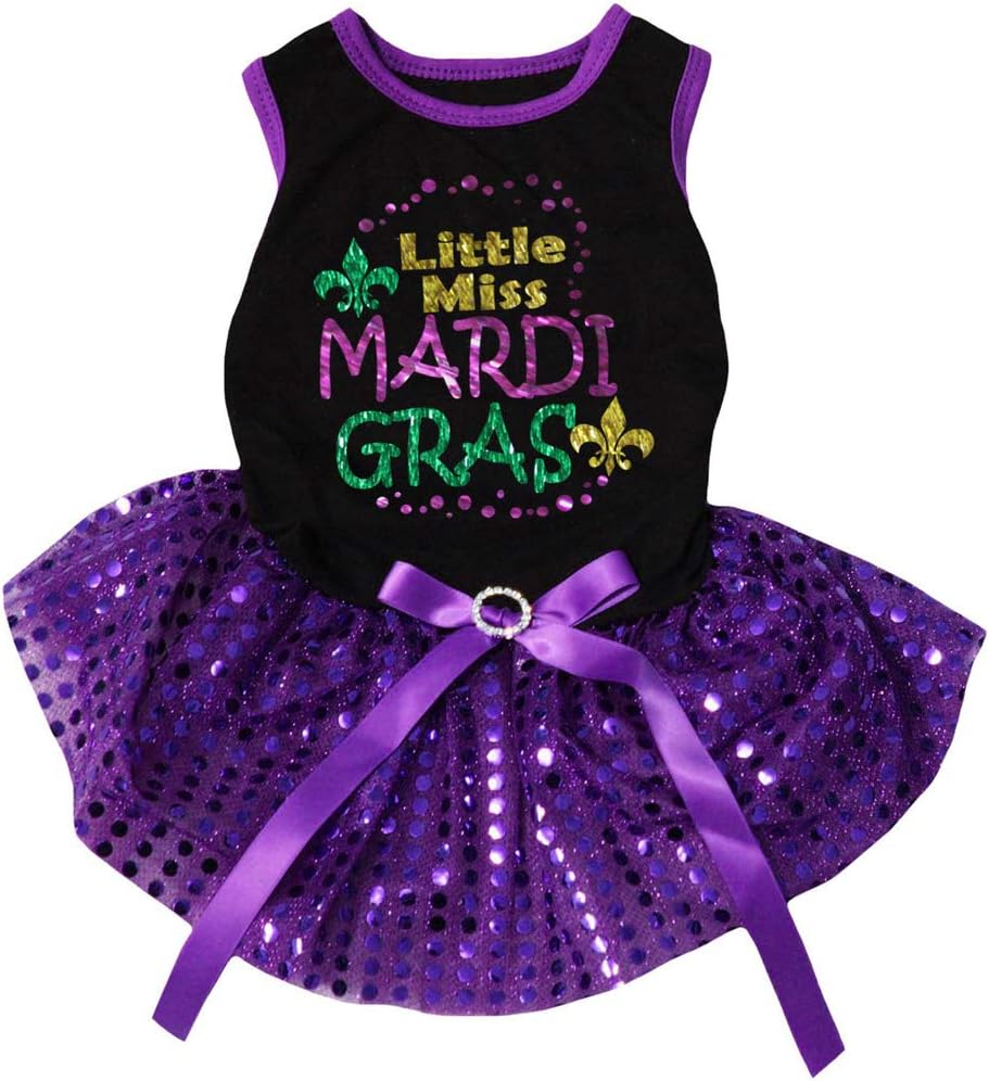 Petitebella Little Miss Mardi Gras Puppy Dog Dress (Black/Purple Sequins, Medium)