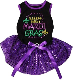 Petitebella Little Miss Mardi Gras Puppy Dog Dress (Black/Purple Sequins, Medium)