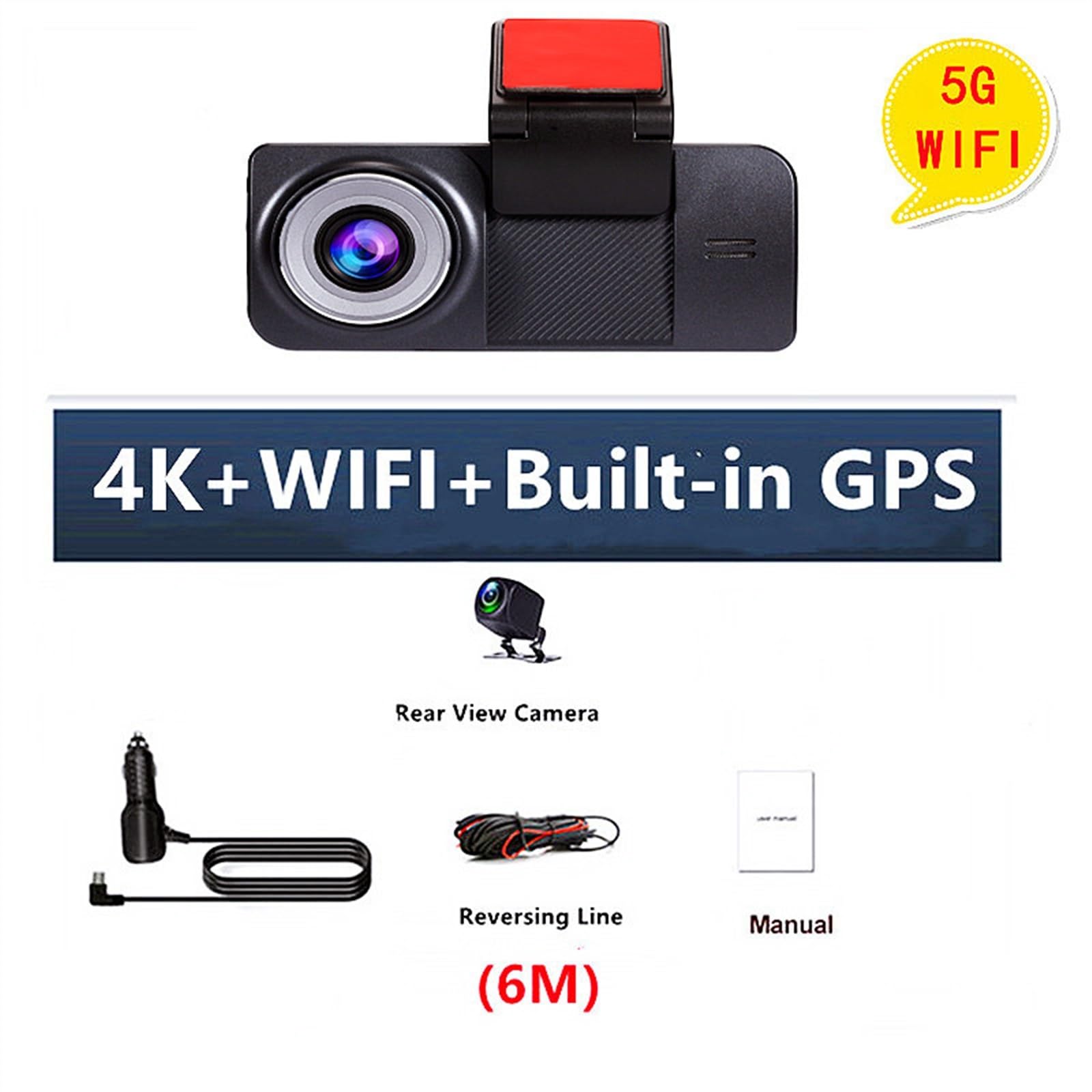 Kamera samochodowa, 4K 4 Cal wideorejestrator samochodowy kamera samochodowa Ultra HD 2160P GPS Track 5G Night Vision Dashcam 1080P tylna(13GX-6,64G)
