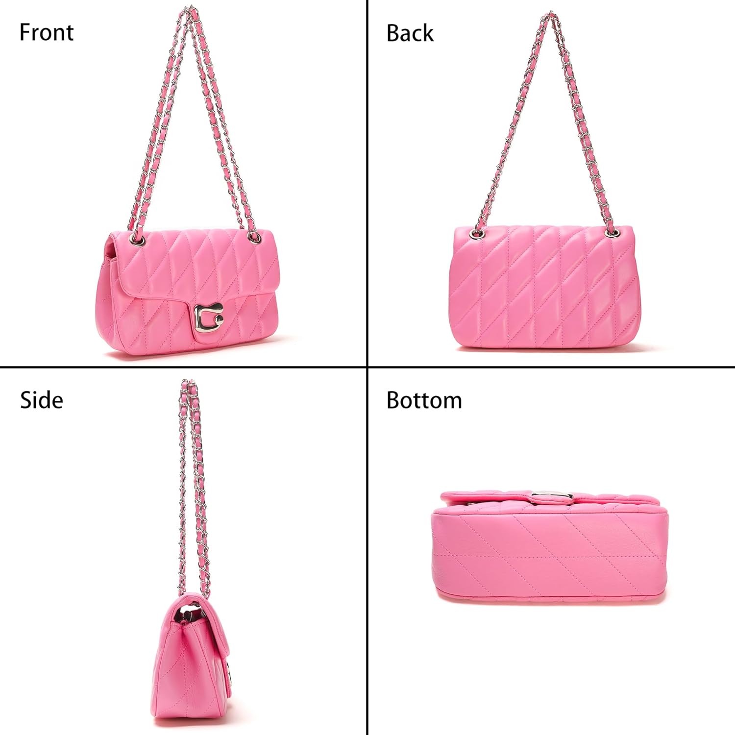 Quilted Crossbody Purse for Women Trendy - Ladies Shoulder Bag Leather Handbag Designer Evening Clutch with Chain Strap - Image 6