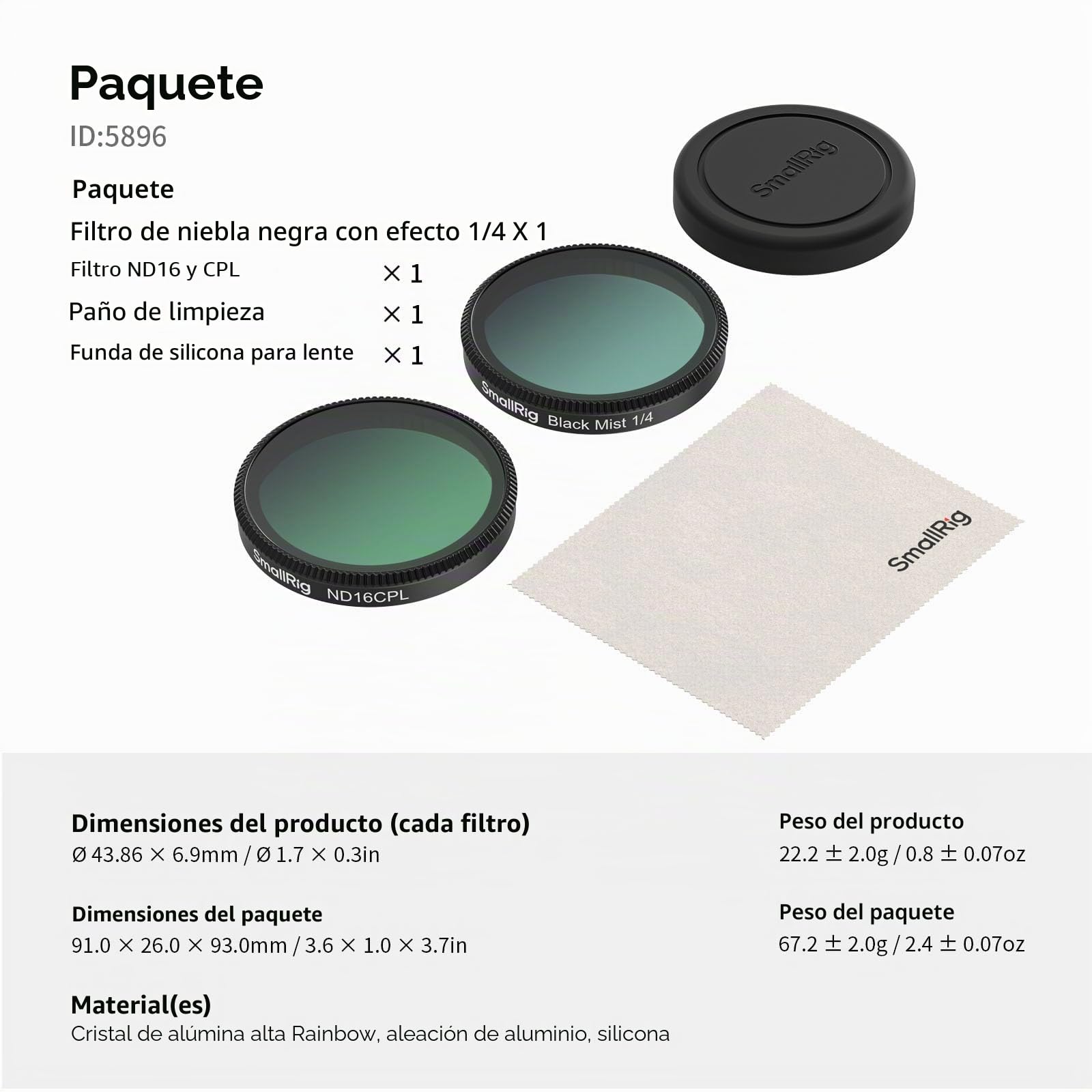 SMALLRIG Kit de Filtros para DJI Osmo Action 6, ND16/CPL y 1/4 Black Mist con Cubierta de Silicona, Montura Snap-On, Accesorios para Video y Fotografía - 5896