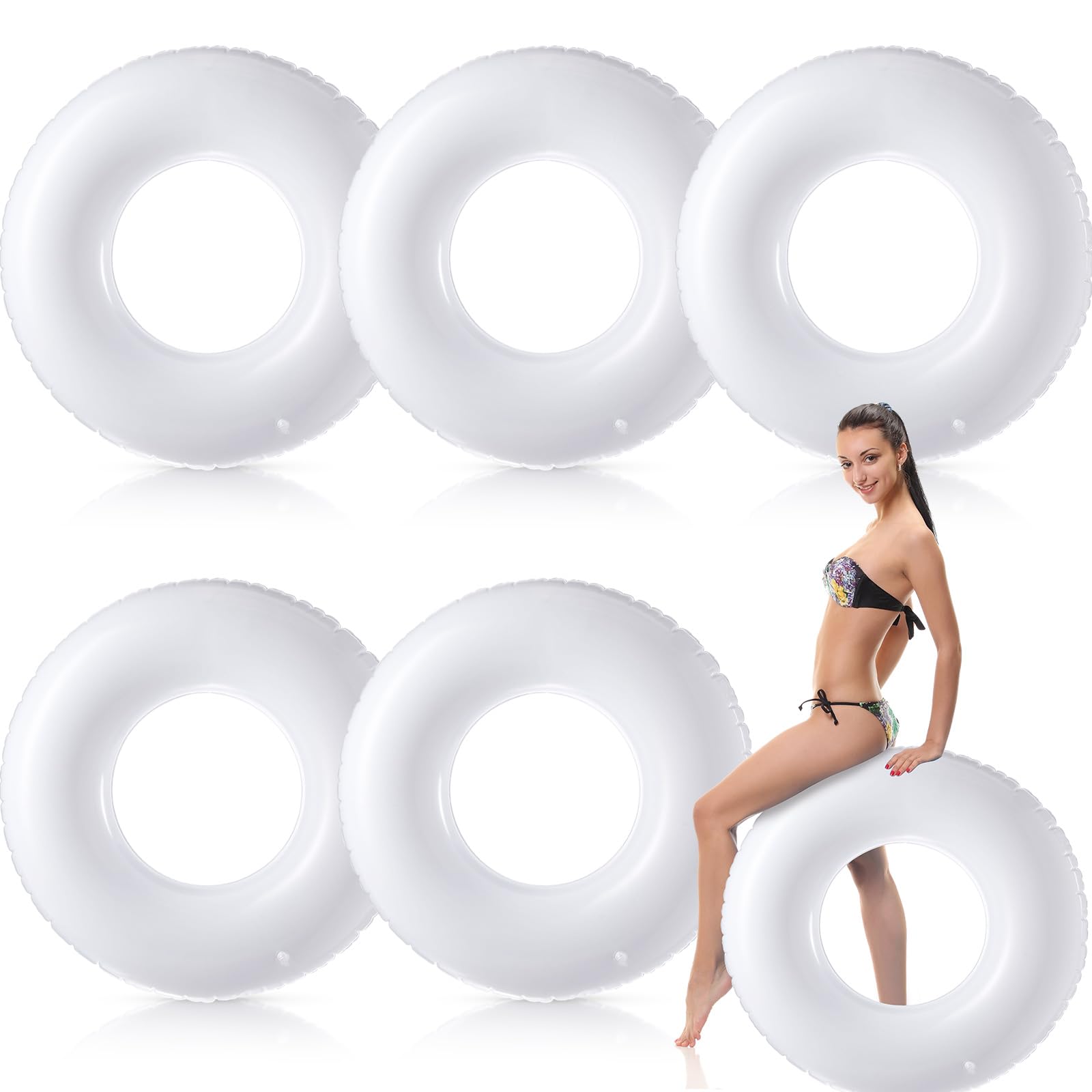 Gemscream 6 Pcs Inflatable Pool Float White Swimming Ring Pool Floats Adult Inflatable Tube Toy for Man Women Summer Vacation Beach River Bachelorette Wedding Party Supplies