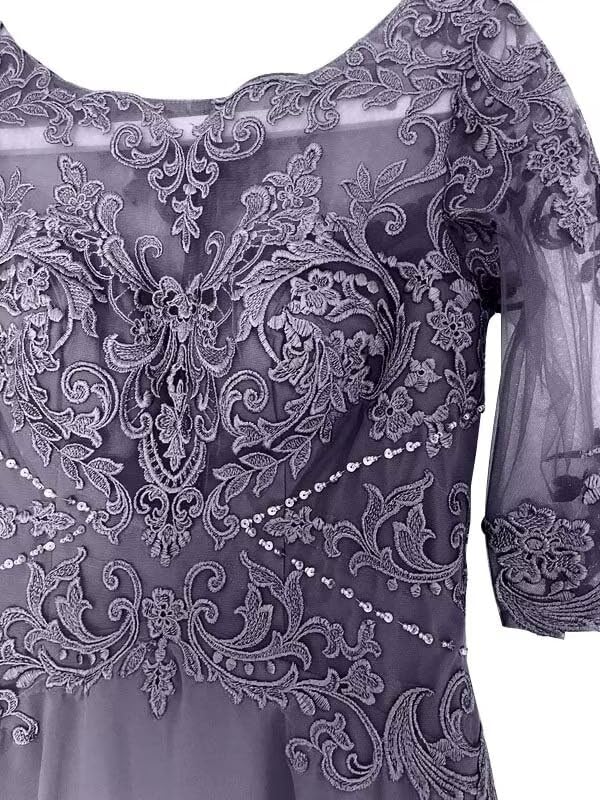 3/4 Chiffon Mother of The Bride Dresses with Pockets Lace Applique Tea Length Chiffon Formal Dresses3