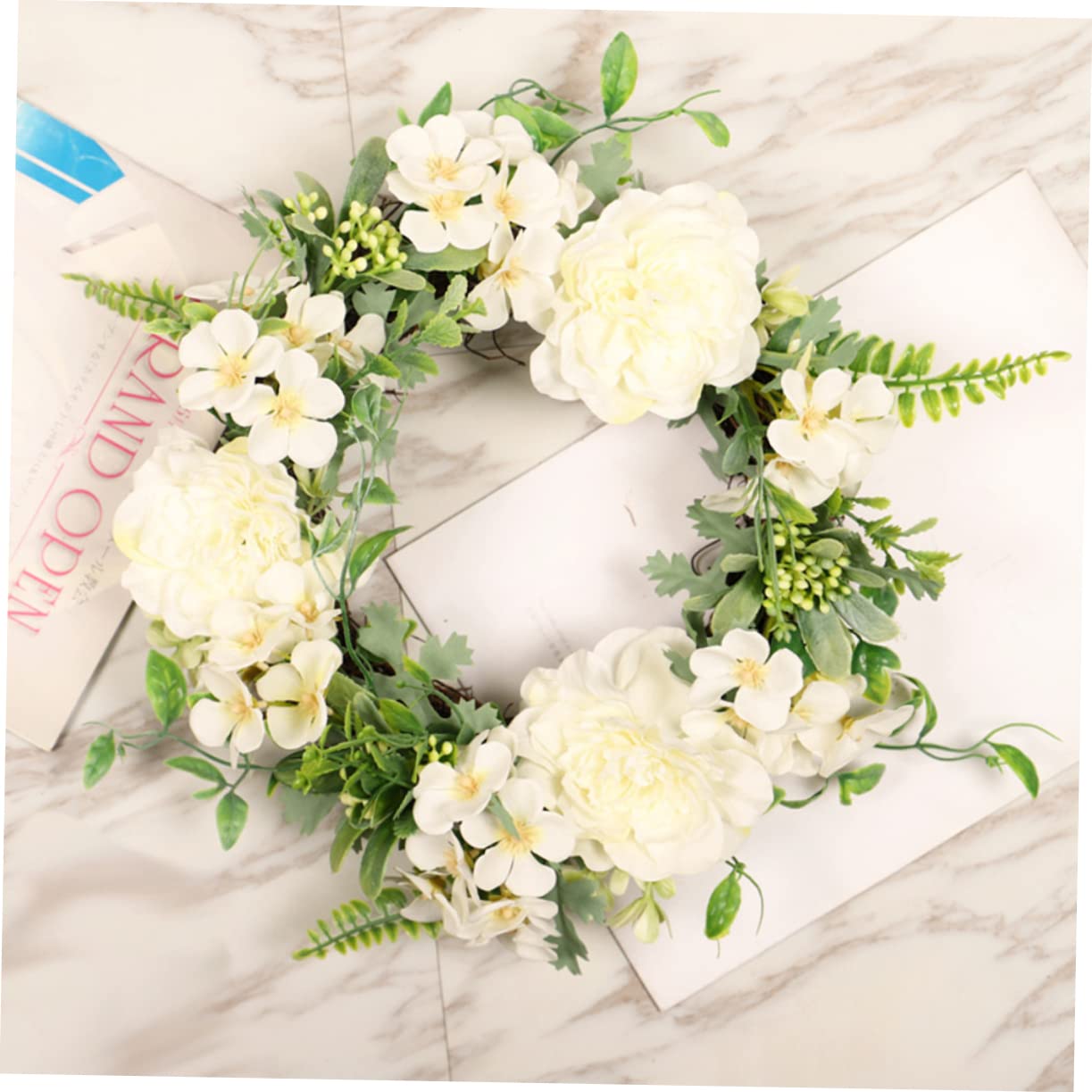 STOBAZA 2stücke Künstlicher Camellia Blumenkranz Weiße Wanddekoration Für Tür Und Festlichkeiten Pflegeleicht Und Langlebig Für Hochzeiten Partys Und Zuhause
