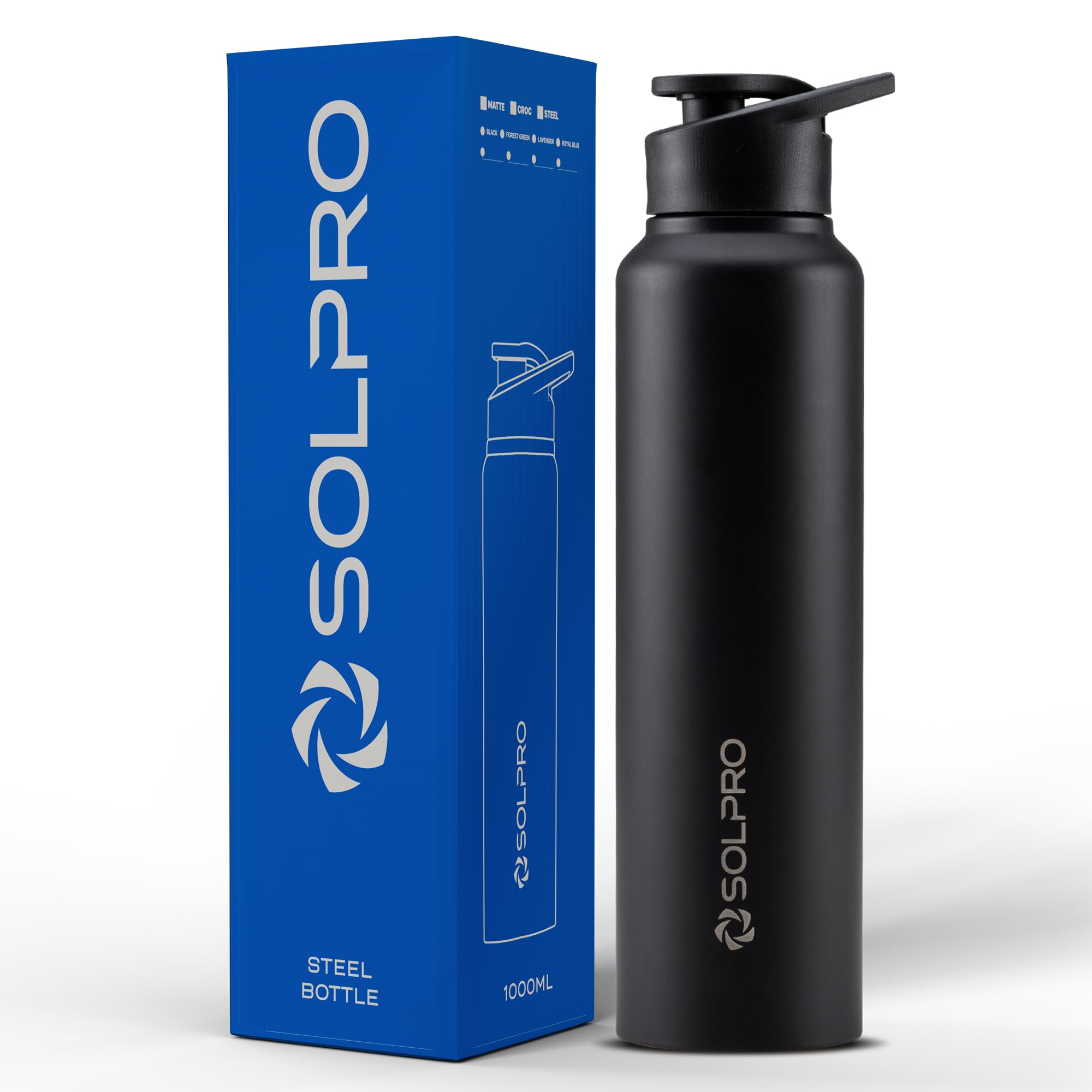 Solpro Alpha 1000mL Stainless Steel Water Bottle for Office,School,Col