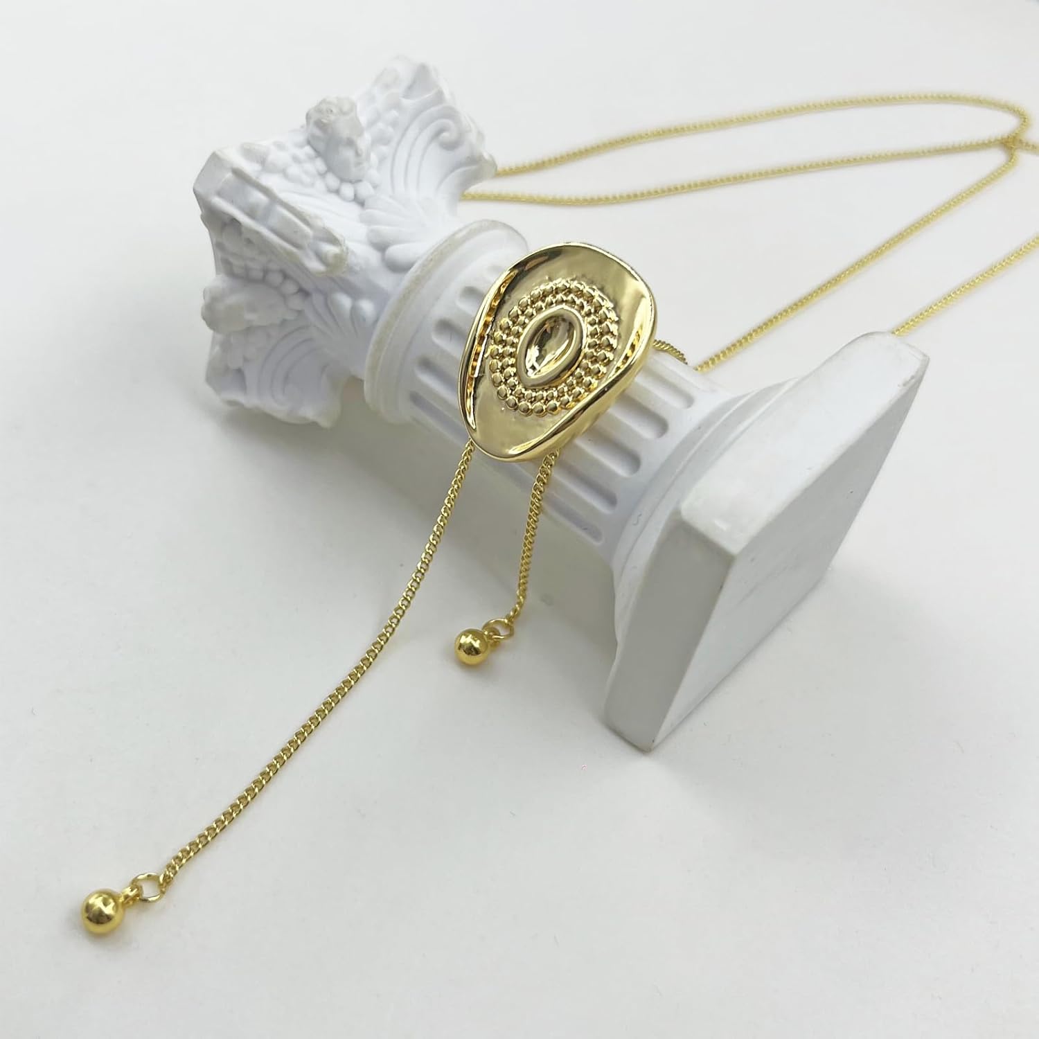 Cowboy Bolo Tie Necklace for Women Gold Western Cowgirl Hat Necklace Adjustable Bolo Tie Long Chain Necktie Country Rodeo Jewelry - Image 6