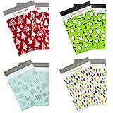 Inspired Mailers - Poly Mailers 10x13 Holiday Variety Pack of 40-10 each: Penguins, Holiday Lights, Silver Snowflakes, Red Christmas Trees (10x13, 40 Pack)