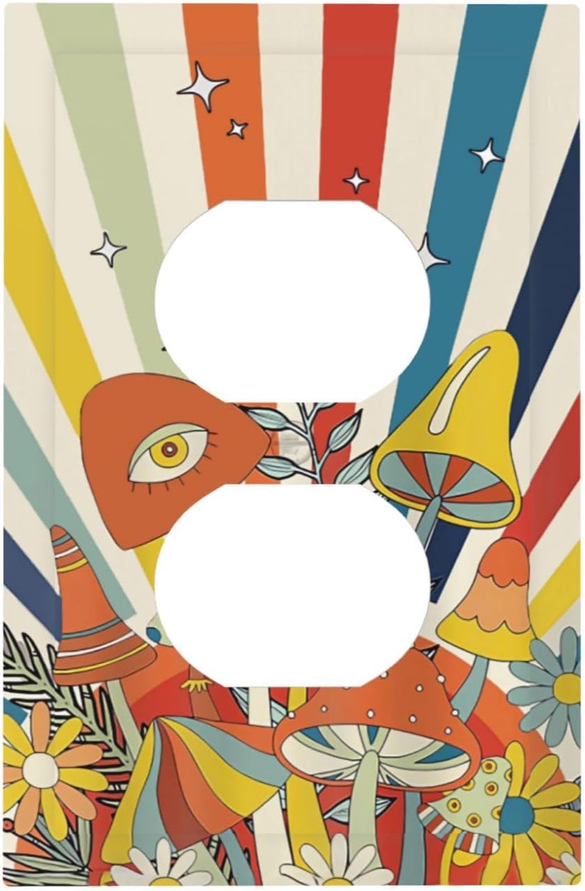 70s Retro Sun 1 Gang Outlet Covers Dúplex Receptáculo Hippie Hongo Placa de pared Decorativa Boho Sol Sunrise placa frontal Placa de interruptor