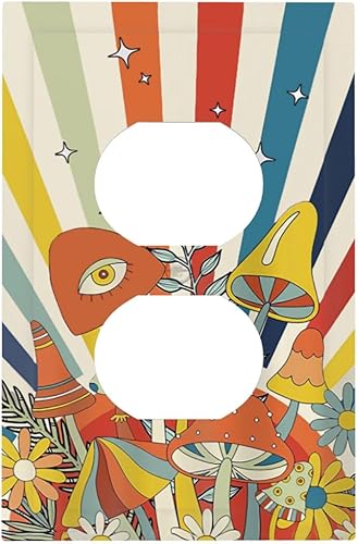 Miniatura 1 de 70s Retro Sun 1 Gang Outlet Covers Dúplex Receptáculo Hippie Hongo Placa de pared Decorativa Boho Sol Sunrise placa frontal Placa de interruptor