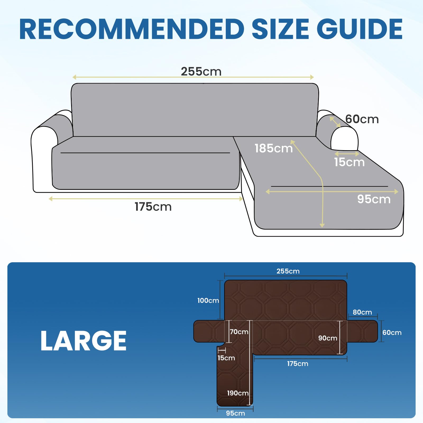 Ystyle Copridivano Impermeabile con Penisola 3 Posti (L 255 CM), Copridivano Angolare Destra/Sinistra Universale Reversibile, Copridivano Chaise longue Antigraffio Antimacchia, Caffè