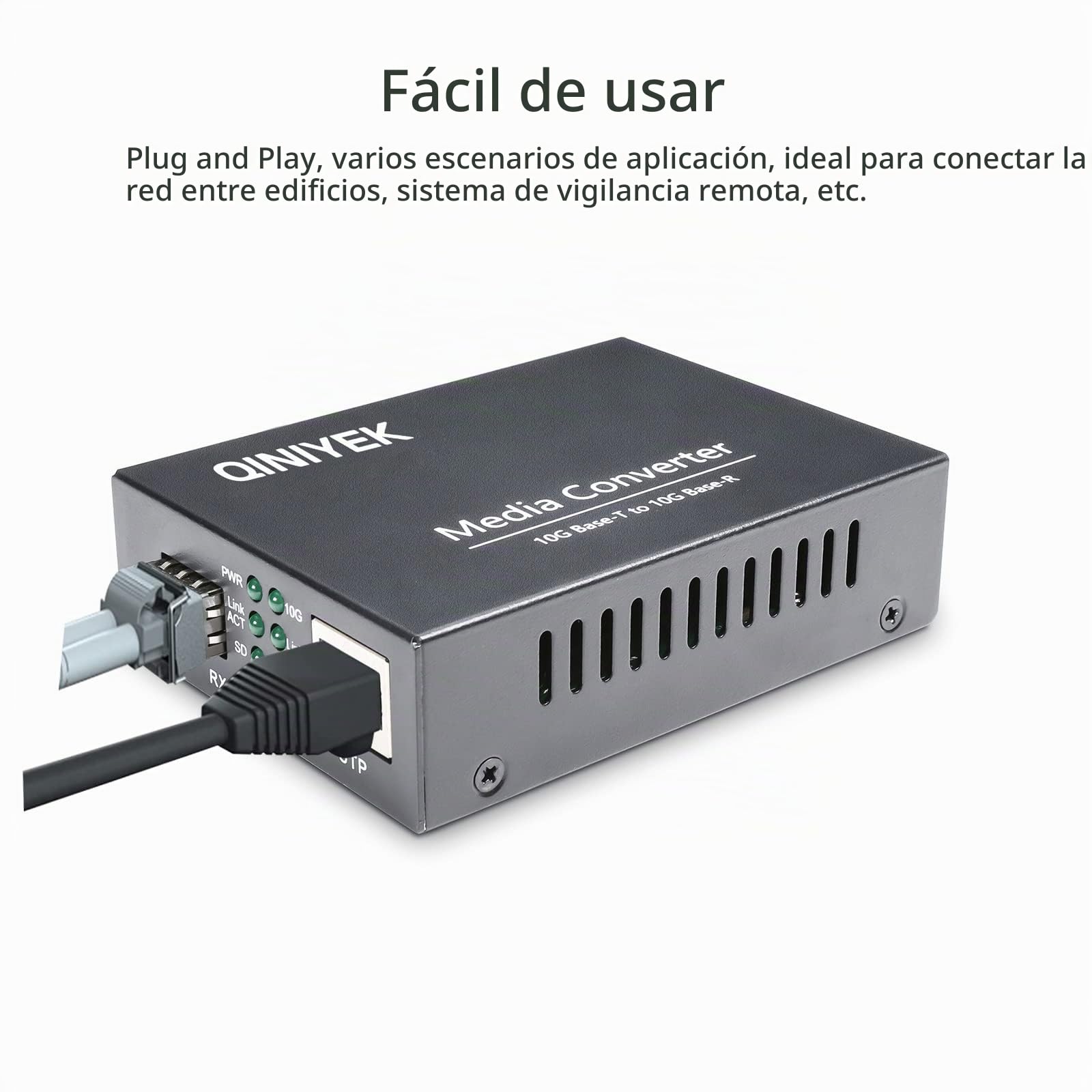 Convertidor de medios Ethernet 10G, 1 ranura 100M/1G/2.5G/5G/10GBase-T RJ45 a 1 ranura 10GBase-X SFP+, soporta módulo SR/LR/10G-T de 10G, convertidor de medios UTP de fibra Ethernet de 10G a