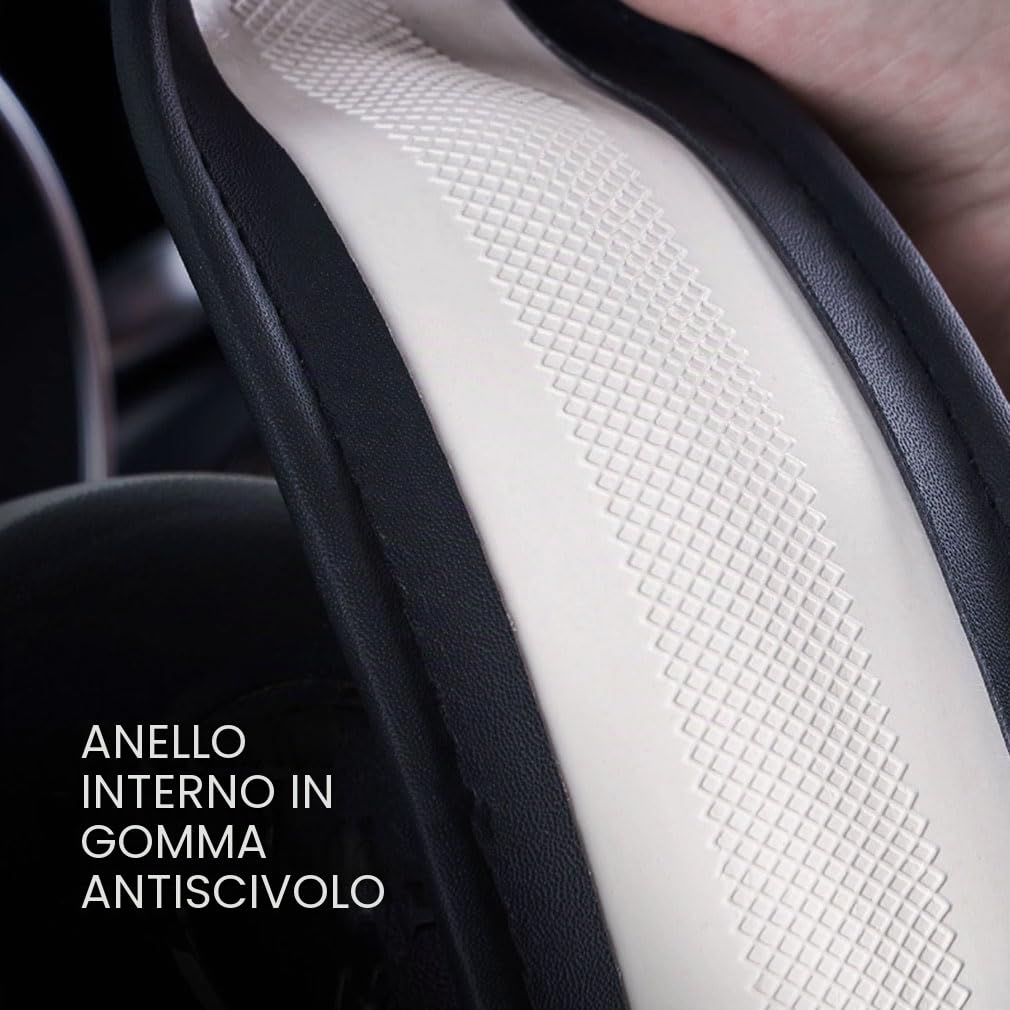 Pahajim Coprivolante Auto Bling Bling Strass Copri Volante Universale 37-38 cm,Copristerzo Auto PU Pelle Traspirante Antiscivolo Interni Accessori per Donne Ragazze (Nero-Bianco)