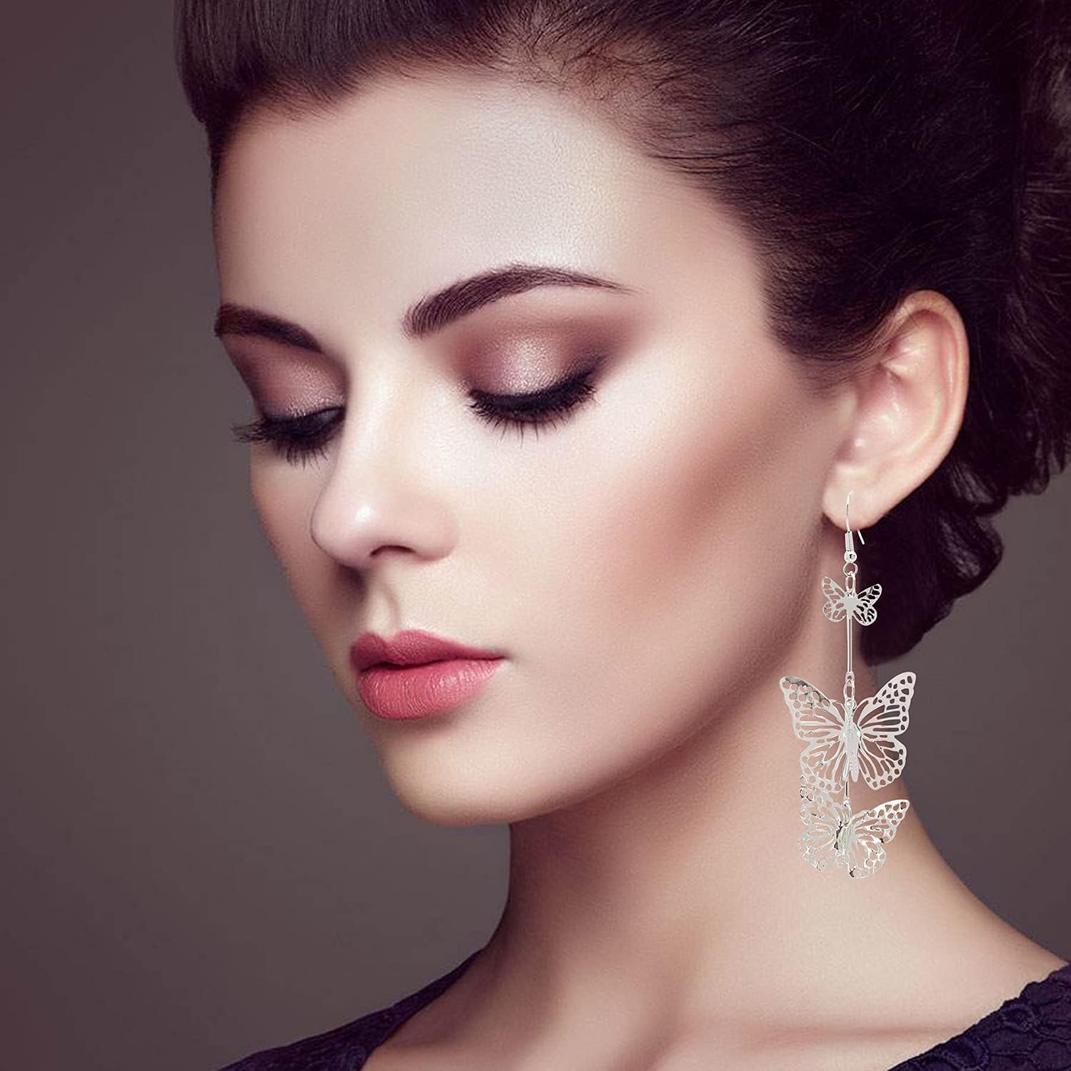 Delicate Filigree Dangle Flying Butterfly Hook Earrings Layered Butterfly Fashion Dangle Earrings Vivid Butterfly Tassel Earrings - Image 2