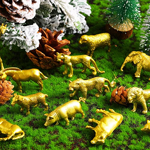 24 Pcs Gold Plastic Animal Figurines Toys Zoo Gold Safari Animal Figures Elephant Lion Wild Animal Decor Mini Safari Animals Figurines Decor Jungle Animal Cake Toppers For Themed Birthday Party #TOP6