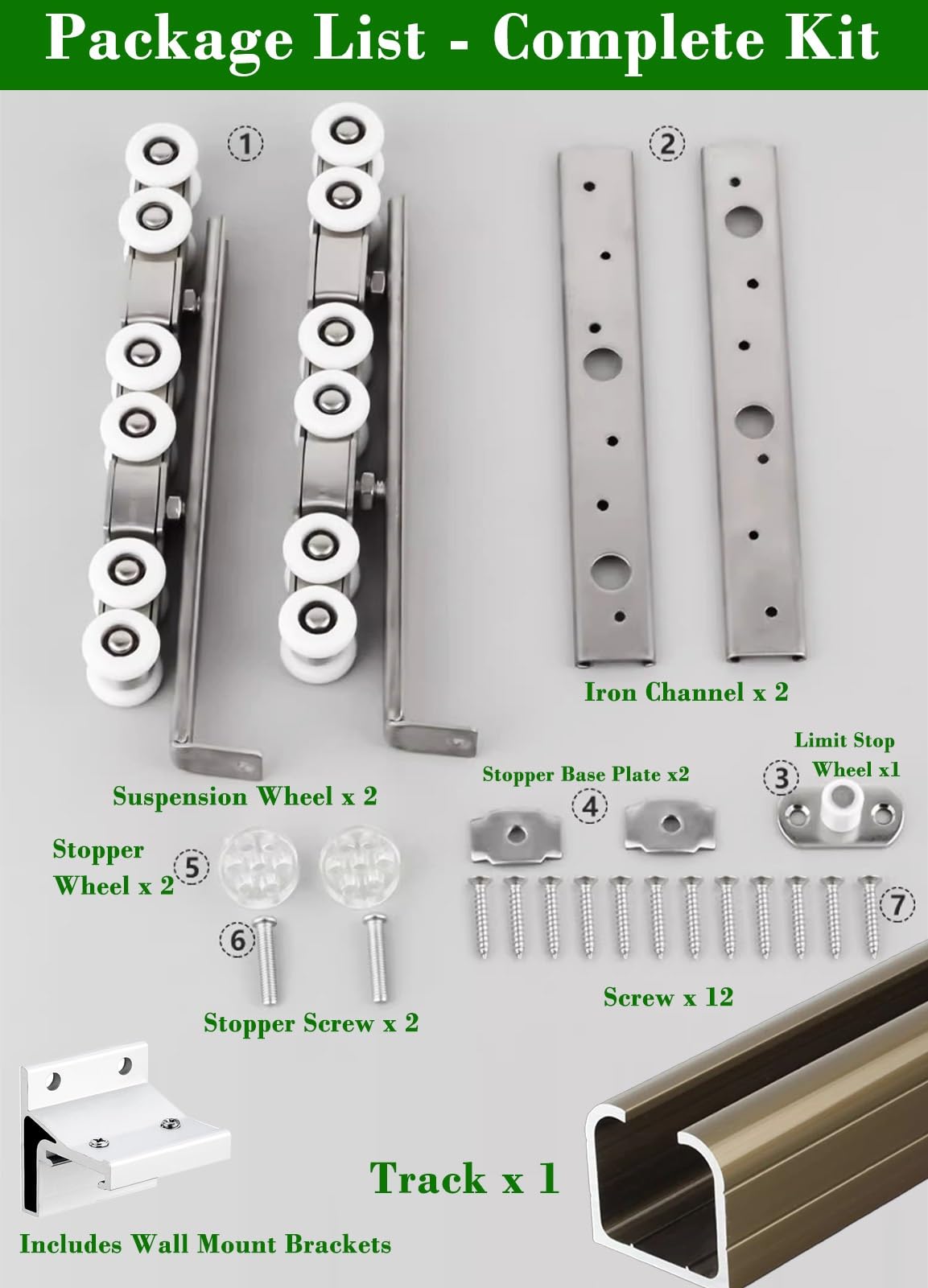 Kit de rieles para Puertas corredizas - 91 cm (36 Pulgadas) Montaje en Pared Individual Herrajes para Puertas corredizas, colgadores silenciosos de 8 Ruedas para Puertas de Armario y Puertas