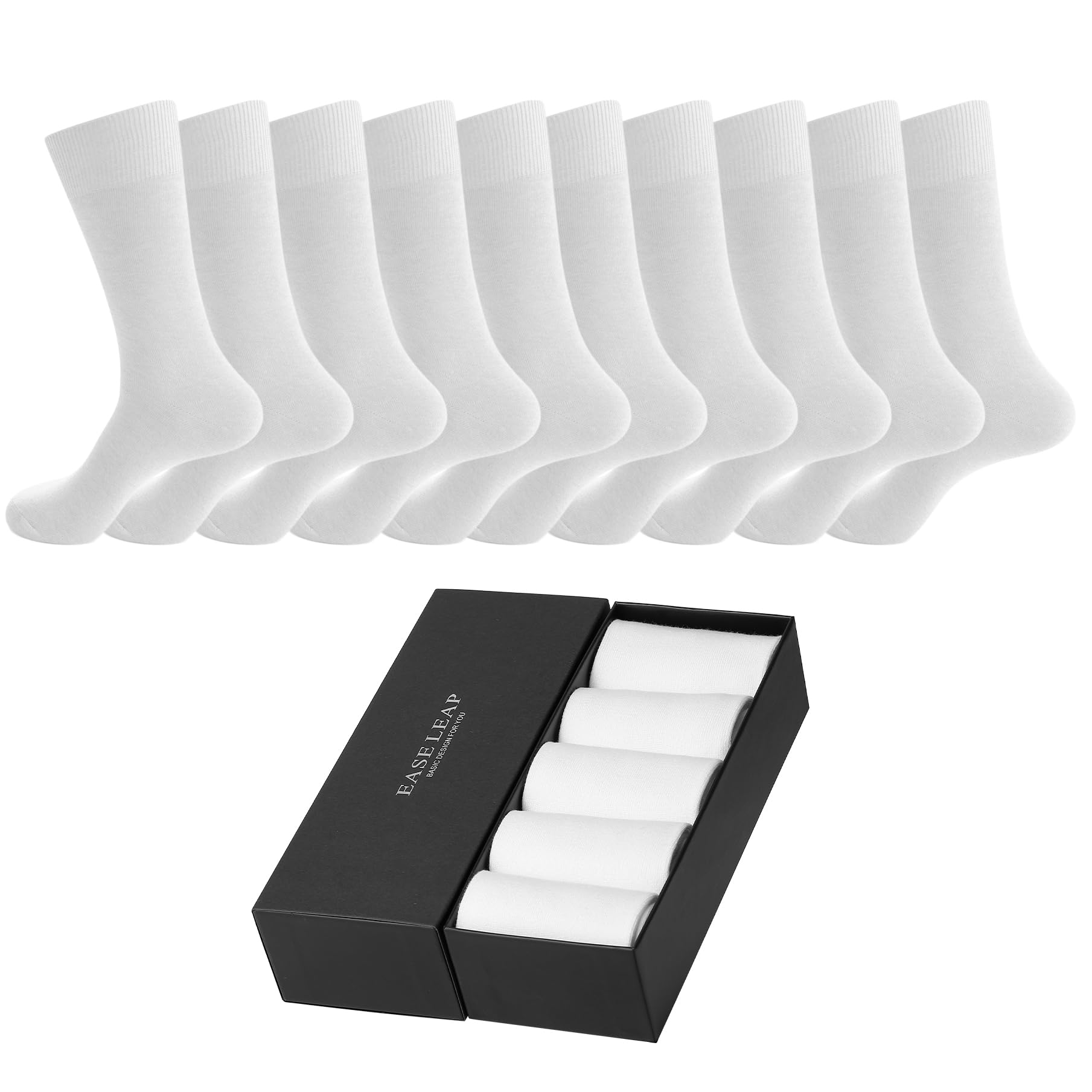 EASE LEAP 10 Paar Herrensocken - Herren Söckchen aus Baumwolle - Bequeme Business Socken - Knöchelhoch & Atmungsaktiv - Formelle Männer Socken mit Geschenkbox - Hellgrau 39-50