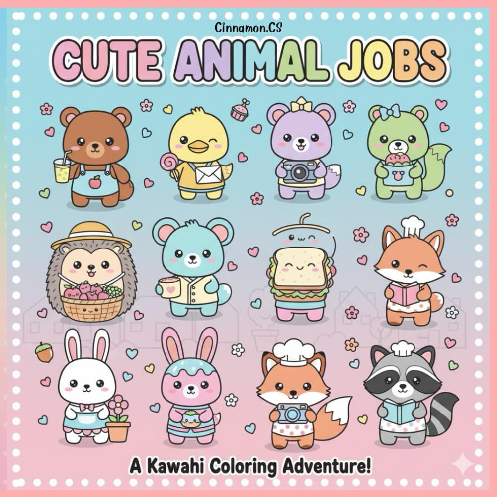 Cute Animal Jobs Coloring Book 70 Adorable Animal Careers to Color!