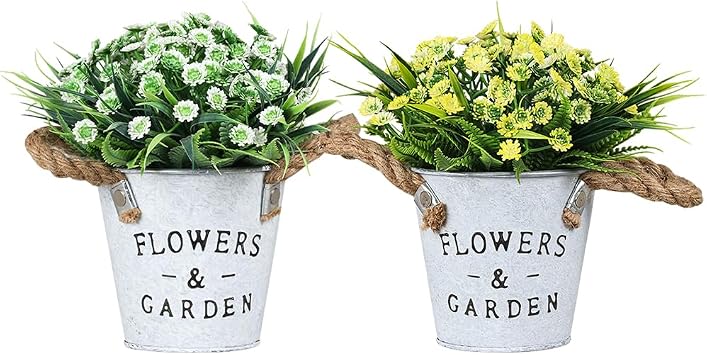 Artificial Potted Baby Breath Fake Plants, Faux Gypsophila Flower Wedding Party Decoration, Artificial Potted Flowers for Home Garden Indoor Table Centerpiece Decor, White and Yellow