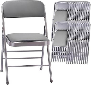 24-Pack Padded Folding Chairs with Cushion Comfortable Metal Folding Party Chair with Steel Frame for Indoor & Outdoor Use, for Home Events, Office, Party and Weddings Vinyl Gray 24-Pack