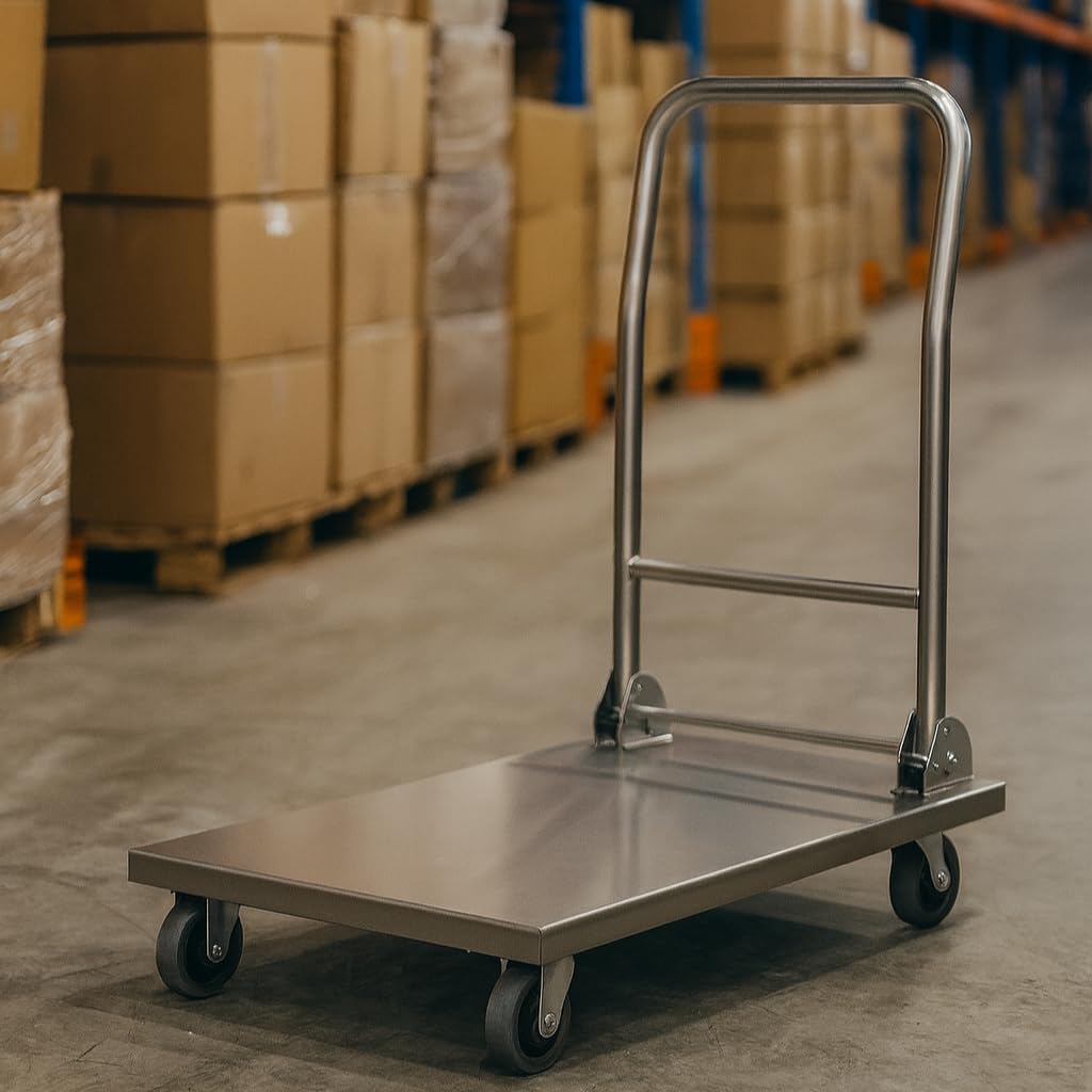 Chariot de Transport Pliable INOX - 100 kg - Compact - Roues Pivotantes - Professionnel