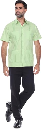 Miniatura 9 de Camisa Guayabera clásica con cuatro bolsillos para hombre, mezcla de polialgodón y manga corta