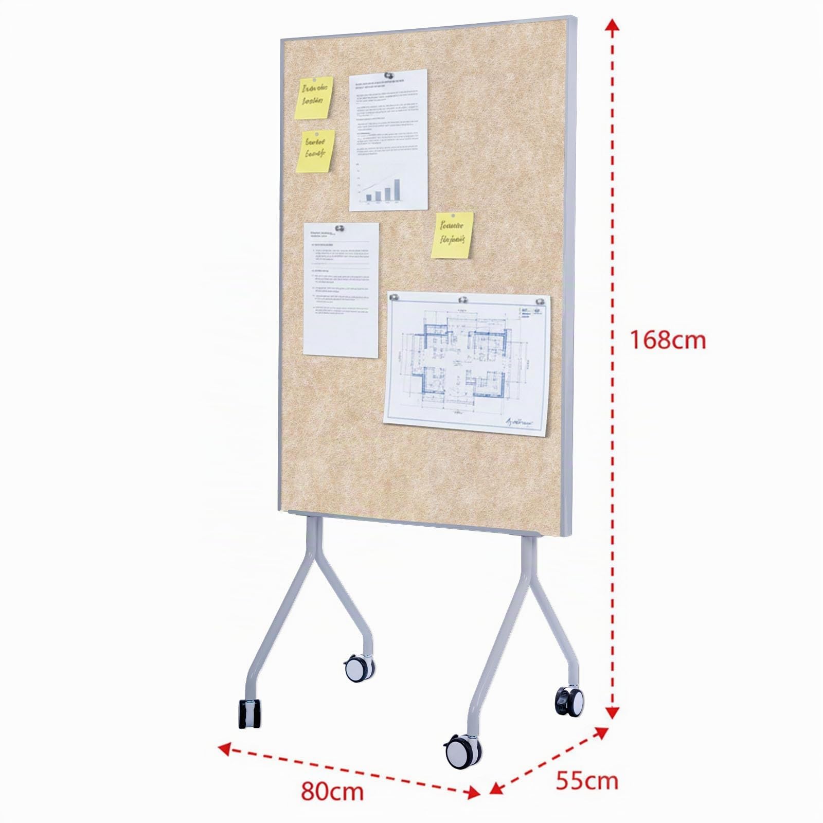 OfficeMarshal Moderationwand Doppelseitig 80 x 120 cm Präsentationstafel mit feststellbaren Rollen - Filztafel Pinnwand - Stabiler Metallrahmen - Giant (Beige)