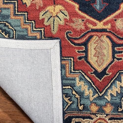 Image of Hand-Tufted Wool Carpet for Living Room 4x6 feet Navy Blue & Multicolor Traditional Design Anti-Skid High Pile Thick Carpet & Rugs for Bedroom & Hall