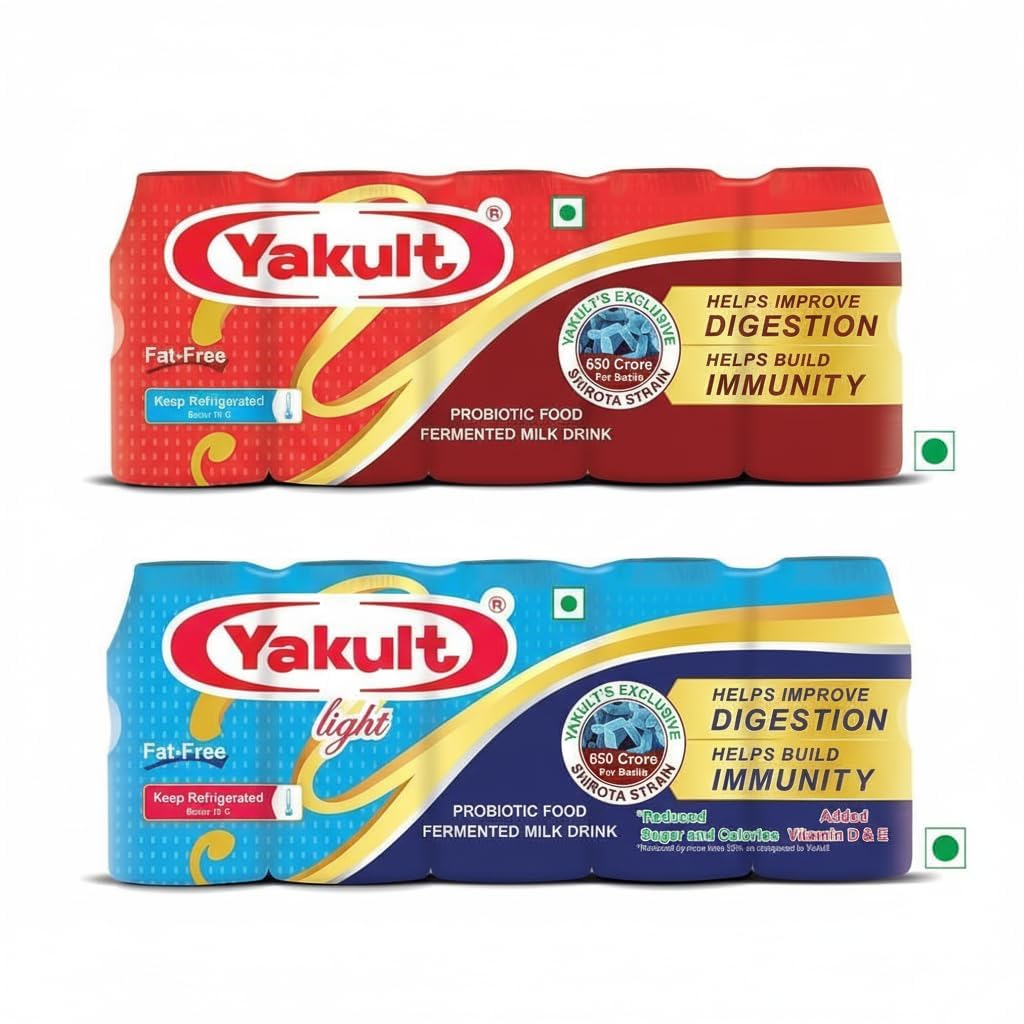 Yakul't Probiotic Drink Original & Light Fat-Free Probiotic Combo | Probiotic Fermented Milk | Pack of 2 (Total 10 Bottles, 65ml)