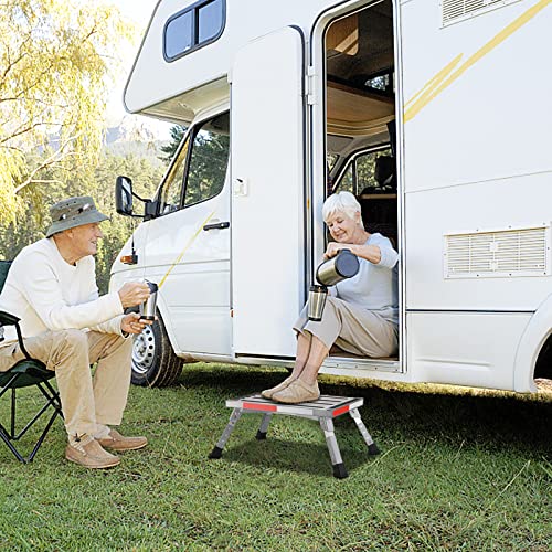 Image of Yagud RV Steps, Adjustable Aluminum Folding Platform Step with Non-Slip Rubber Feet