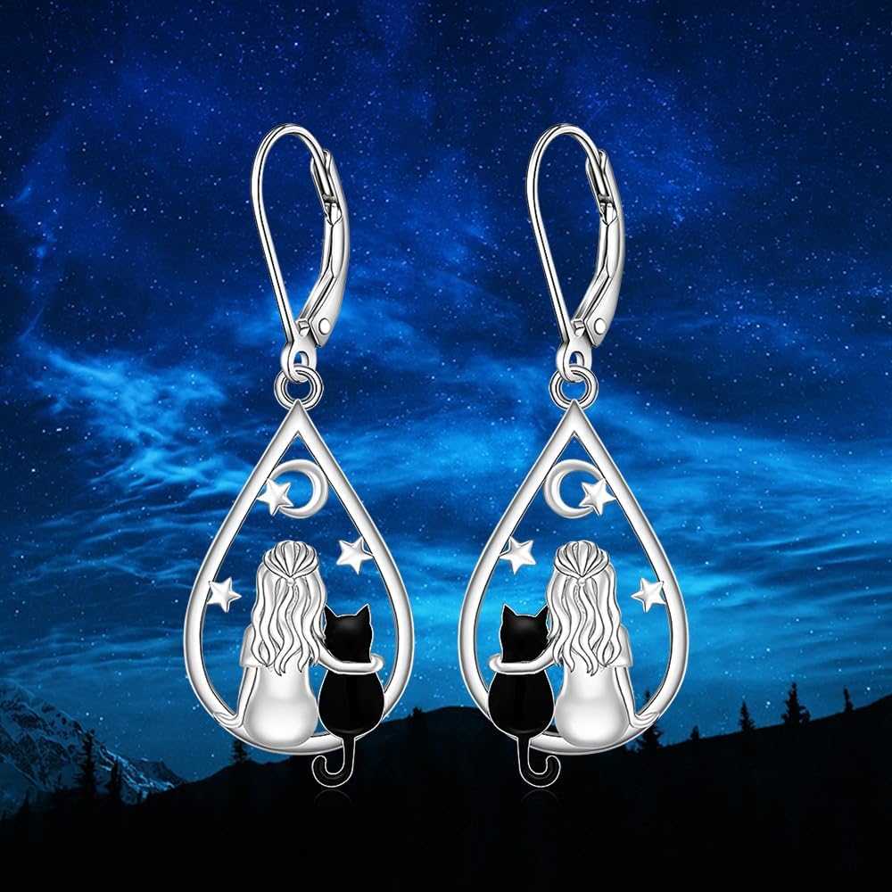 Black Cat Earrings for Women Cat Book Earrings Cute Animal Jewelry Gifts image 5