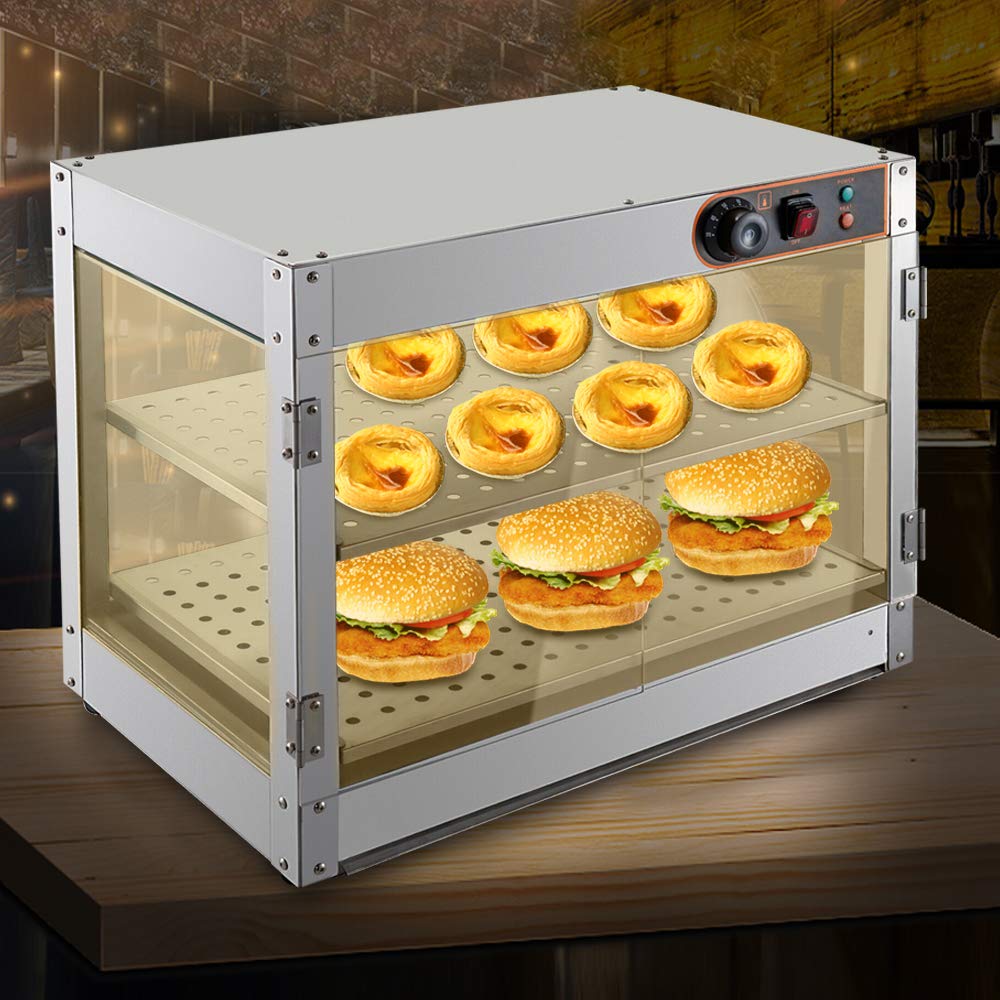 Catering - Vitrina para mostrador caliente con iluminación, 800 W, 30-85 °C, ajuste termostático, para cantinas, panaderías, cafeterías, restaurantes rápidos, 61 x 38 x 51 cm