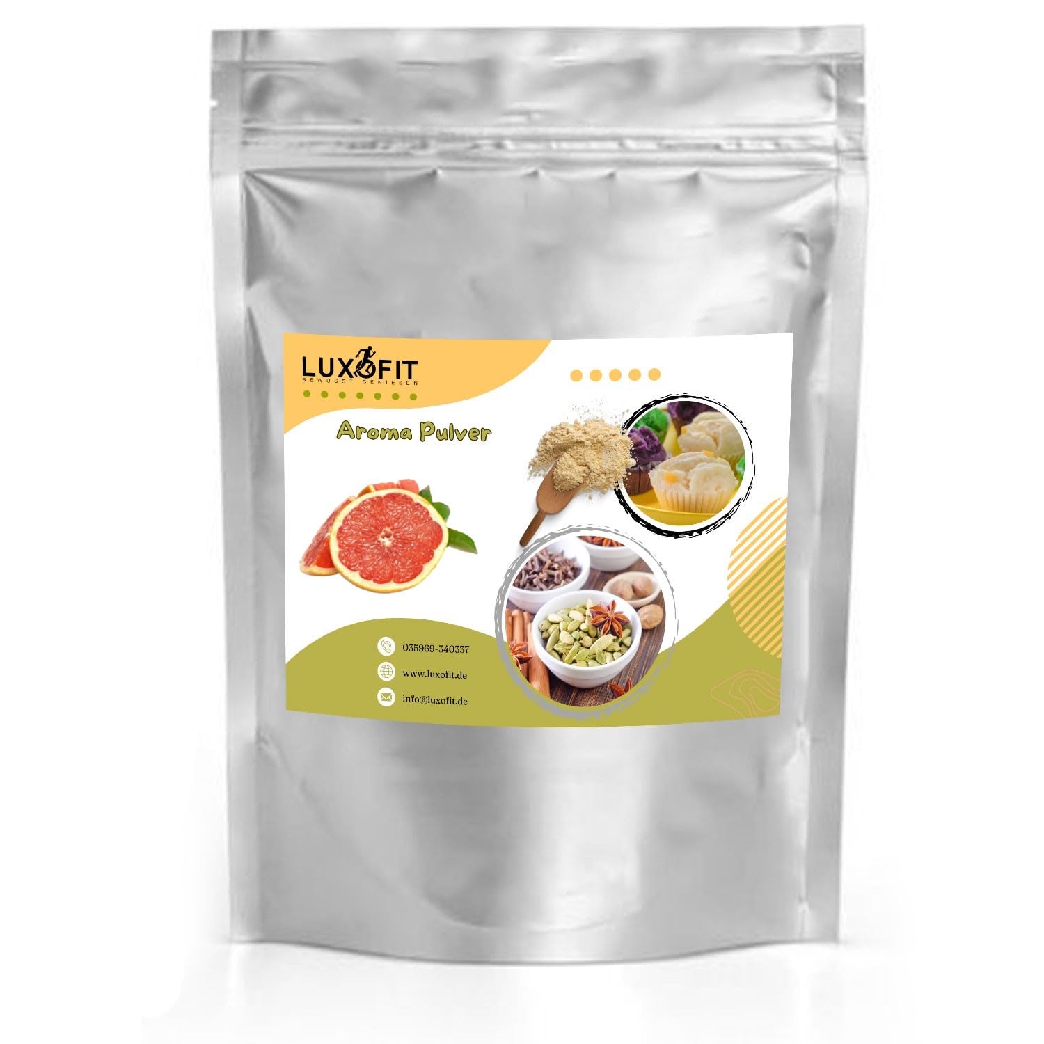 Luxofit Grapefruit Aroma Pulver, Intensiver Geschmack, geeignet zur Geschmacksverfeinerung für Lebensmittel und Getränke, Vegetarisch und Vegan, GMO-Frei, Made in Germany (500 g)
