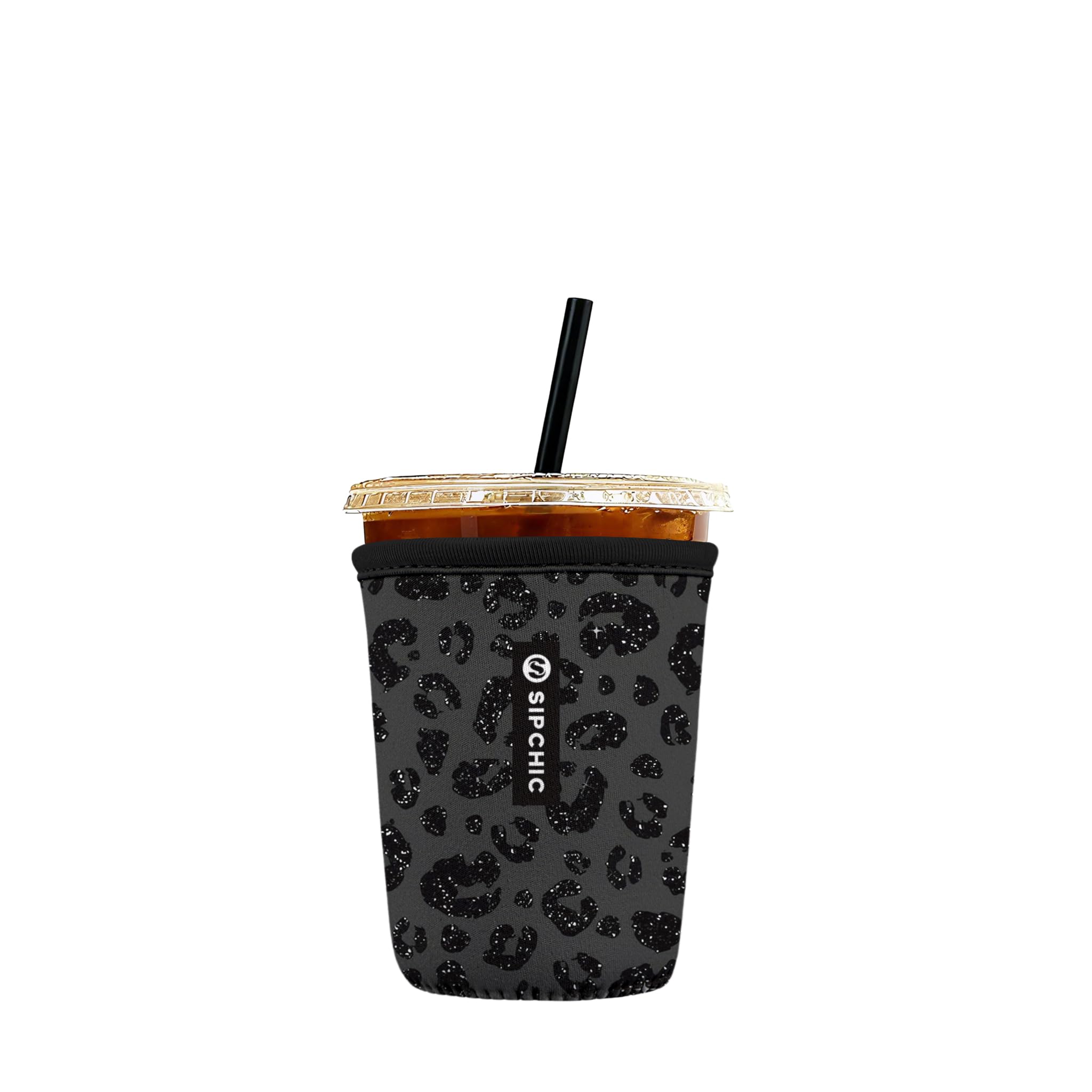 Iced Coffee Sleeve – Neoprene Reusable Cup Sleeves for Drinks, Insulated Drink Sleeves to Keep Hands Dry &amp; Drinks Cold, Stylish &amp; Durable Coffee Sleeves (Glam Panther, Small: 16-20oz)