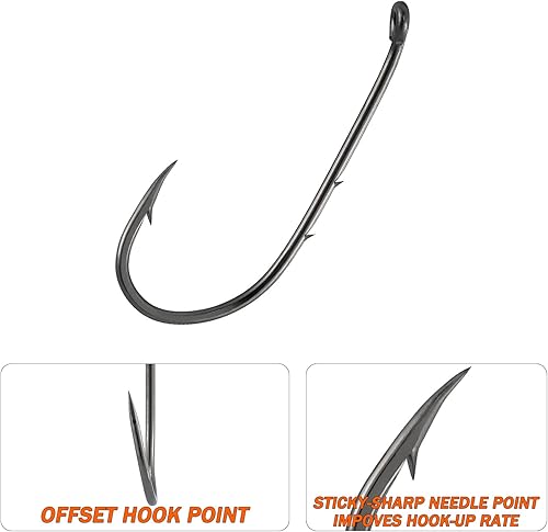 Miniatura 5 de Dr.Fish Paquete de 100 anzuelos de pesca con soporte de cebo, gancho de cebo vivo, acero de alto carbono, negro, níquel, hacia abajo, ojo torneado,