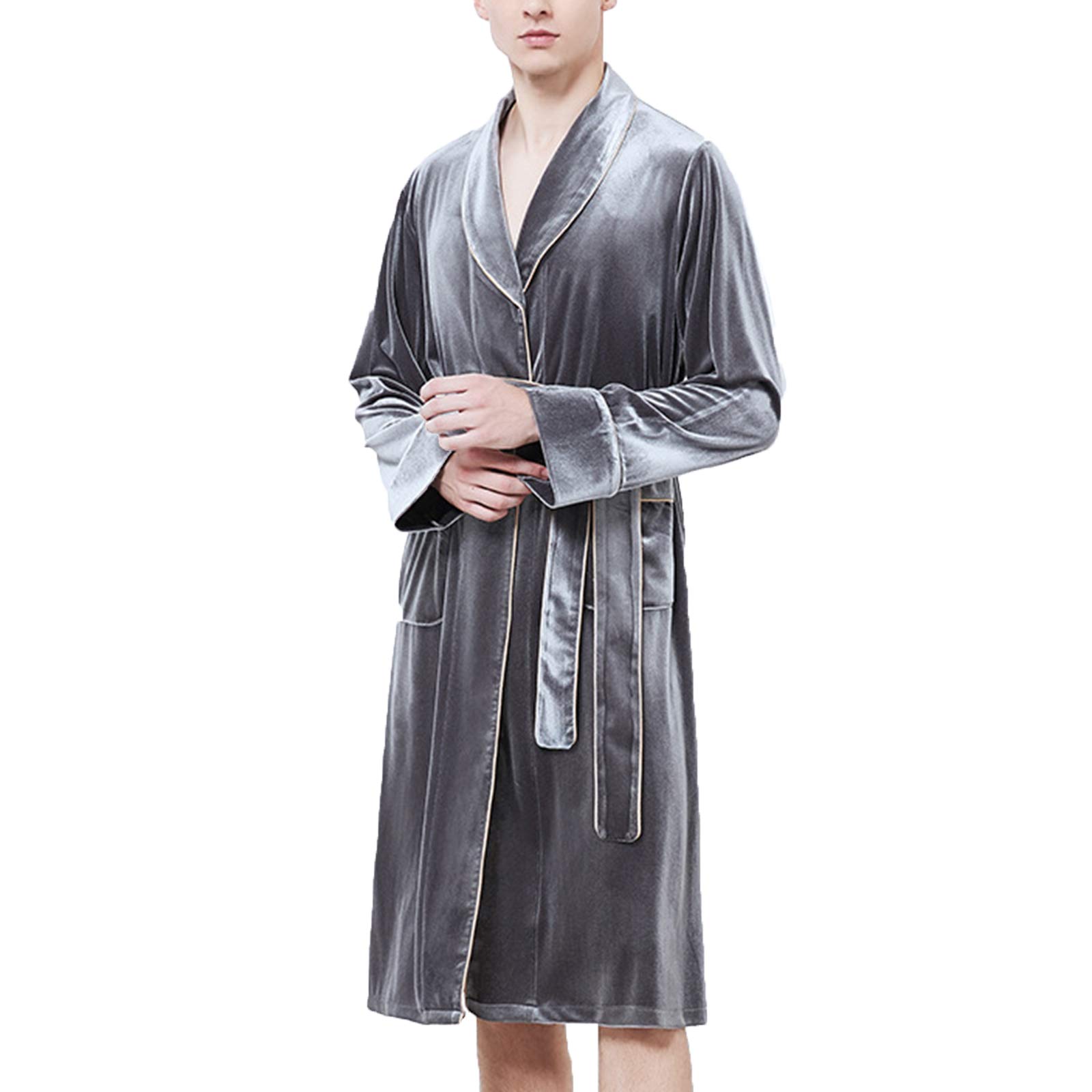 Albornoz de terciopelo para hombre pijama gris plata talla L XL