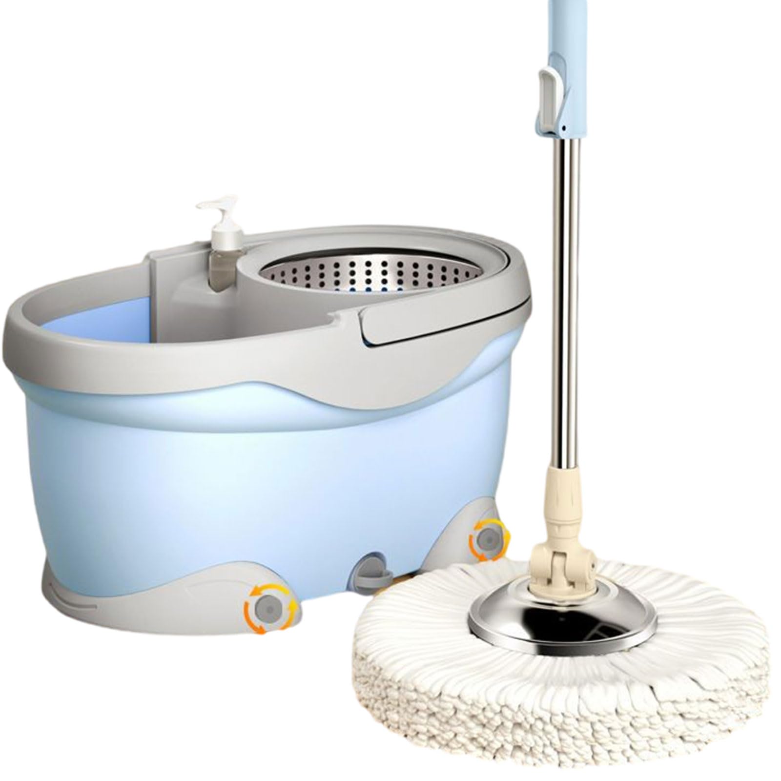 Juego de fregona giratoria y Cubo con escurridor, 5 recambios de Cabezal de fregona de Microfibra y 1 Cepillo de Limpieza para Limpiador de Todas Las Superficies,Azul
