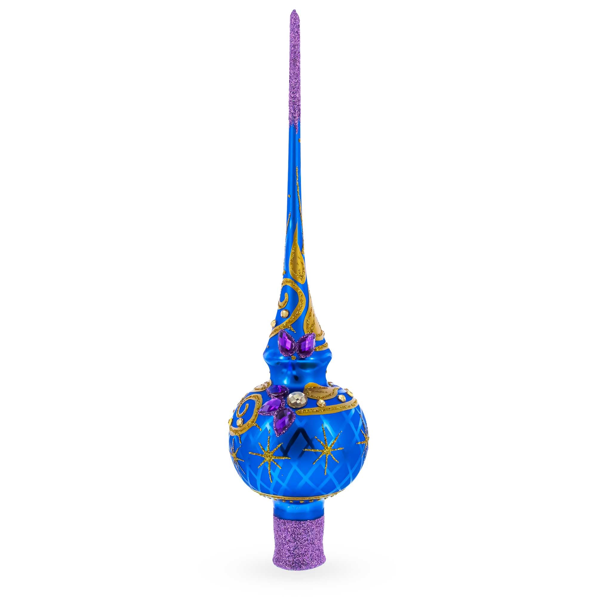 BESTPYSANKY Décoration de sapin de Noël en verre bleu brillant 11 pouces