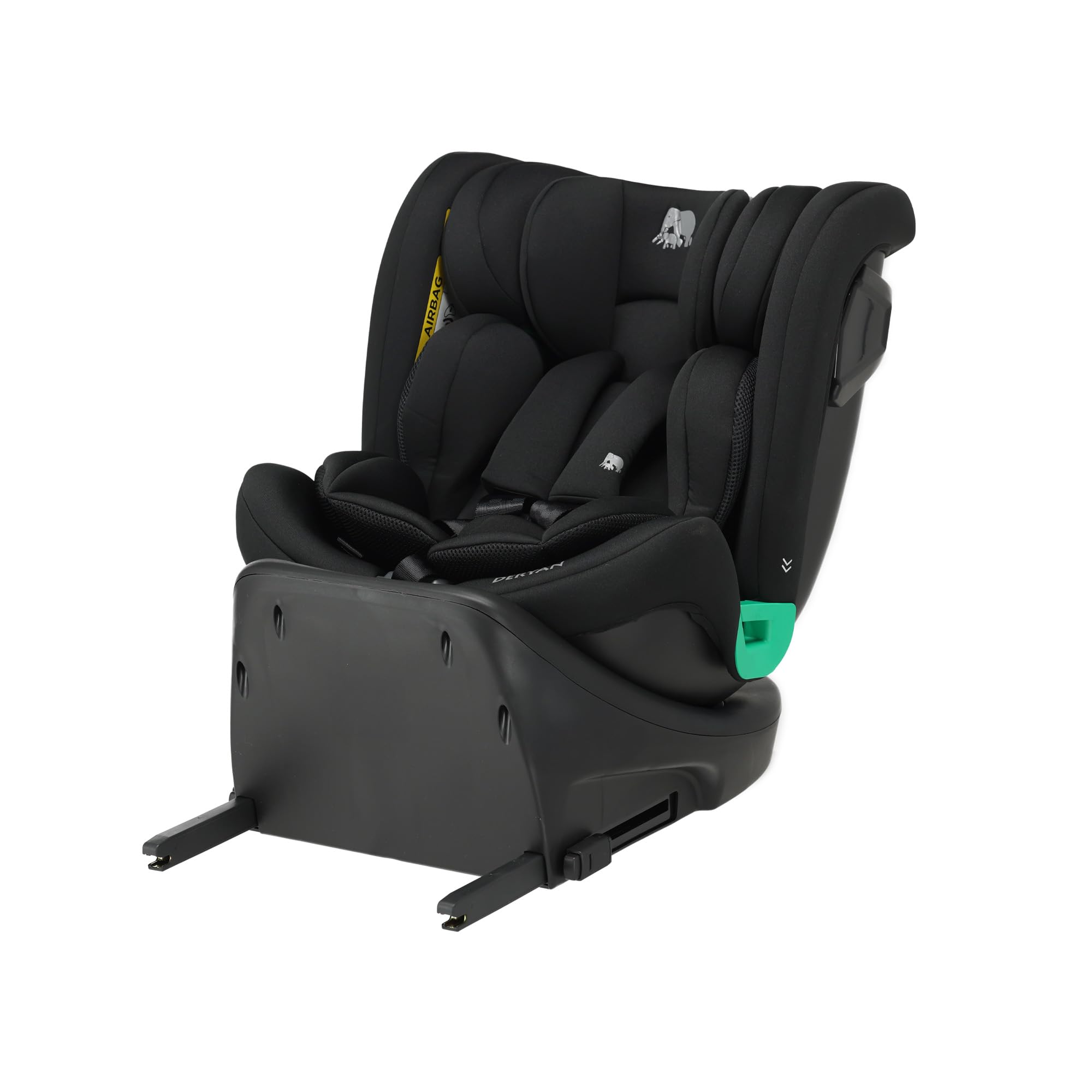 Deryan Chase Silla de Coche 360 i-Size Giratoria 360 Grados, 0-36 kg, 0-12 Años, ISOFIX, Reclinable en 4 Posiciones y Reposacabezas en 10 Posiciones (Negro)