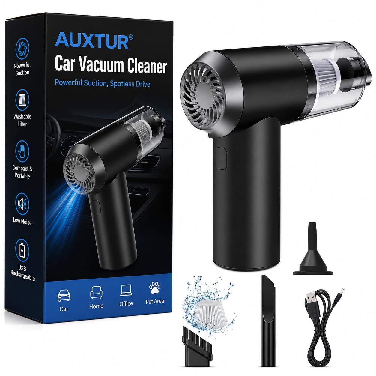 2 in 1 Portable Mini Car Vacuum Cleaner with Blower Rechargeable Wireless Handheld Vaccine Cleaner Vaccum for Home and Car, Cordless Small Air Blower for Cleaning Dust, Wet and Dry Use (Multi, Medium)-image-7