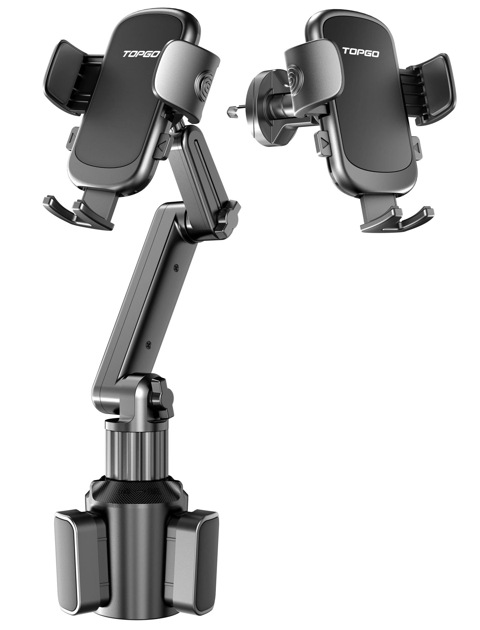 TOPGO Car Phone Mount Pro Ver [Adjustable Height & No Shaking] Cup Phone Holder for Car Compatible with iPhone 17 Pro Max and More Smartphone - Black