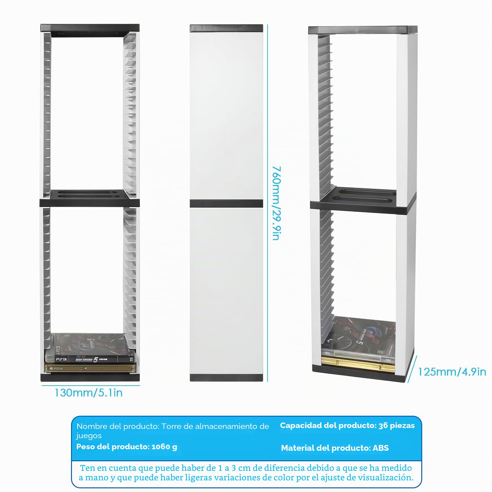 Esenlong Torre de almacenamiento de juegos PS5, soporte universal para juegos PS4, Xbox Nintendo Switch, con capacidad para 36 discos de juego PS5 (Almacenamiento 36)