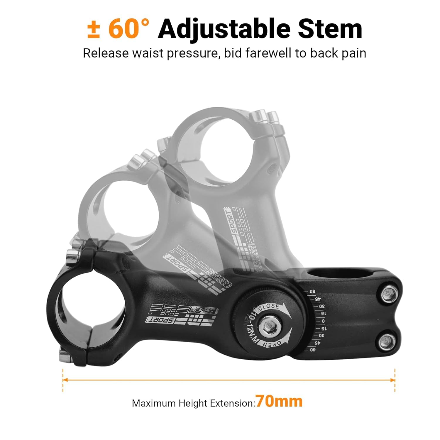 USPOT 31.8mm Bike Stem 110mm ±60 Degree Adjustable MTB Stem Aluminum Alloy Bicycle Handlebar Stem Extender Riser for Most Mountain Bike Road City Bike MTB (Only Fit 1.25"/31.8mm Handlebar) 1