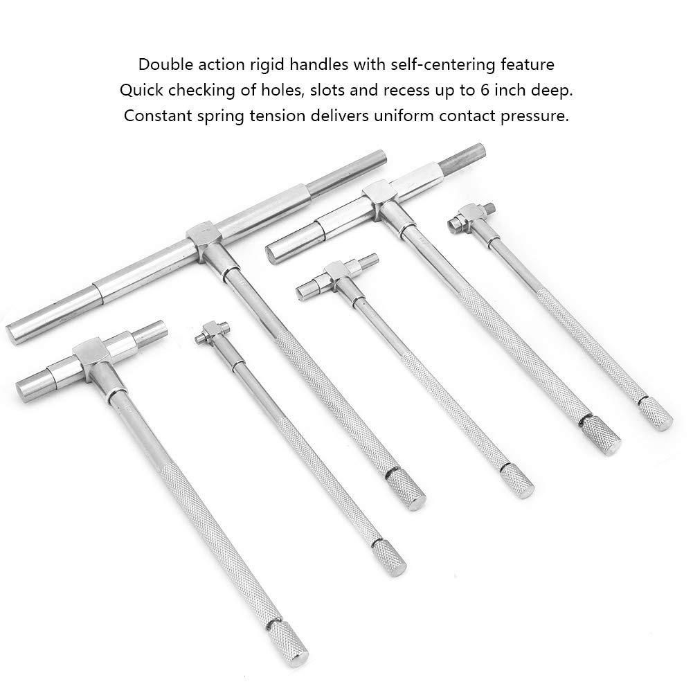 Calibro Telescopico di Precisione da 6 Pezzi, Strumenti di Misurazione Micrometrica del Diametro Interno Regolabile da 8-150 mm, Testa Quadrata Placcata con Foro a T in Nichel per Rilevamento Interno