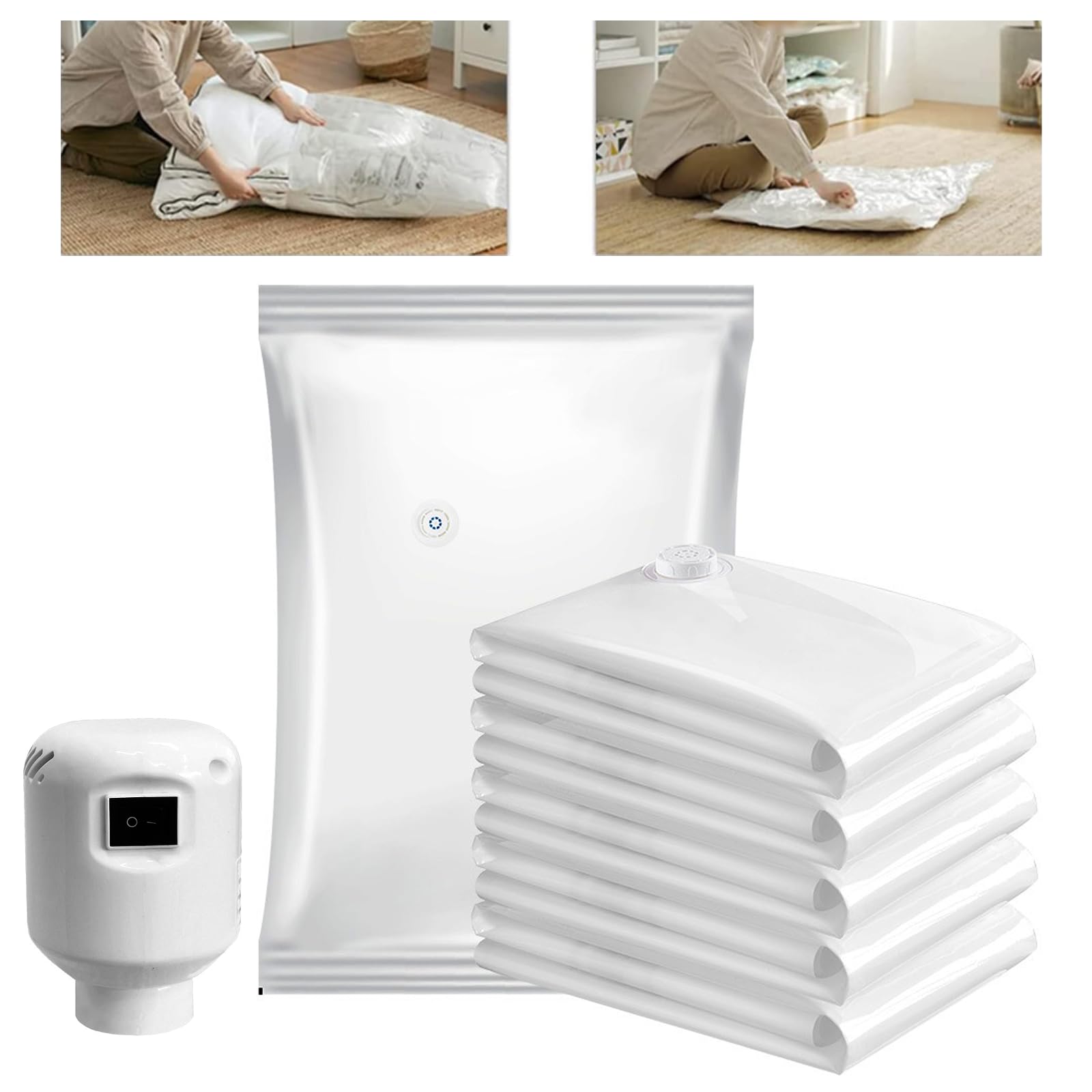 OYDAS Vacuum Storage Bags, 4pcs Reusable Compression Bags(S-70x50cm+M-80x56cm+L-100x70cm+XL-100x80cm) with Electric Pump,Premium Vacuum Storage Bags for Bedding,Clothes,Curtains,Pillows 4 Size+Electric Pump